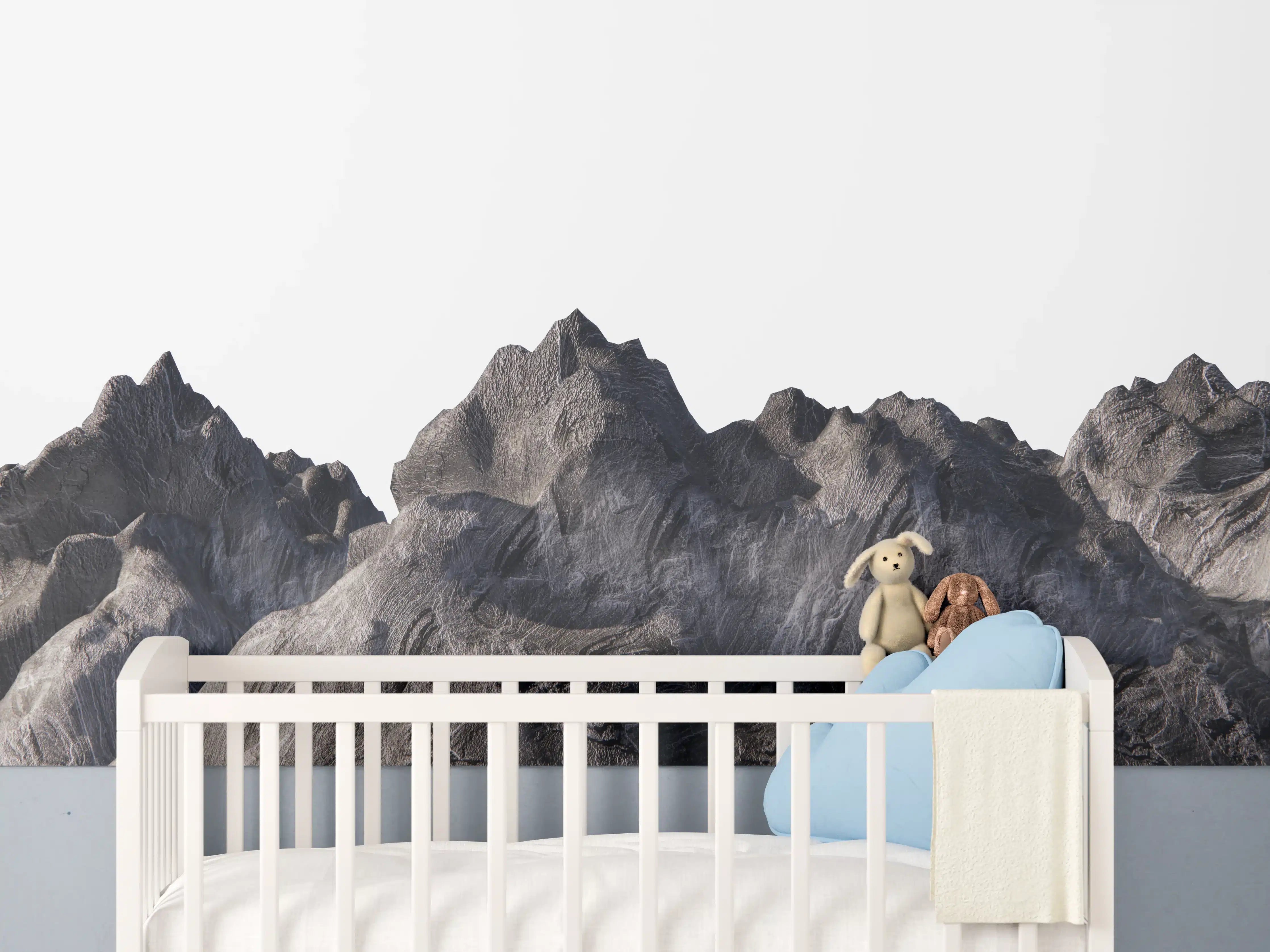Babyzimmer Wandgestaltung - Grauer Gebirgslandschaft Ausschnitt