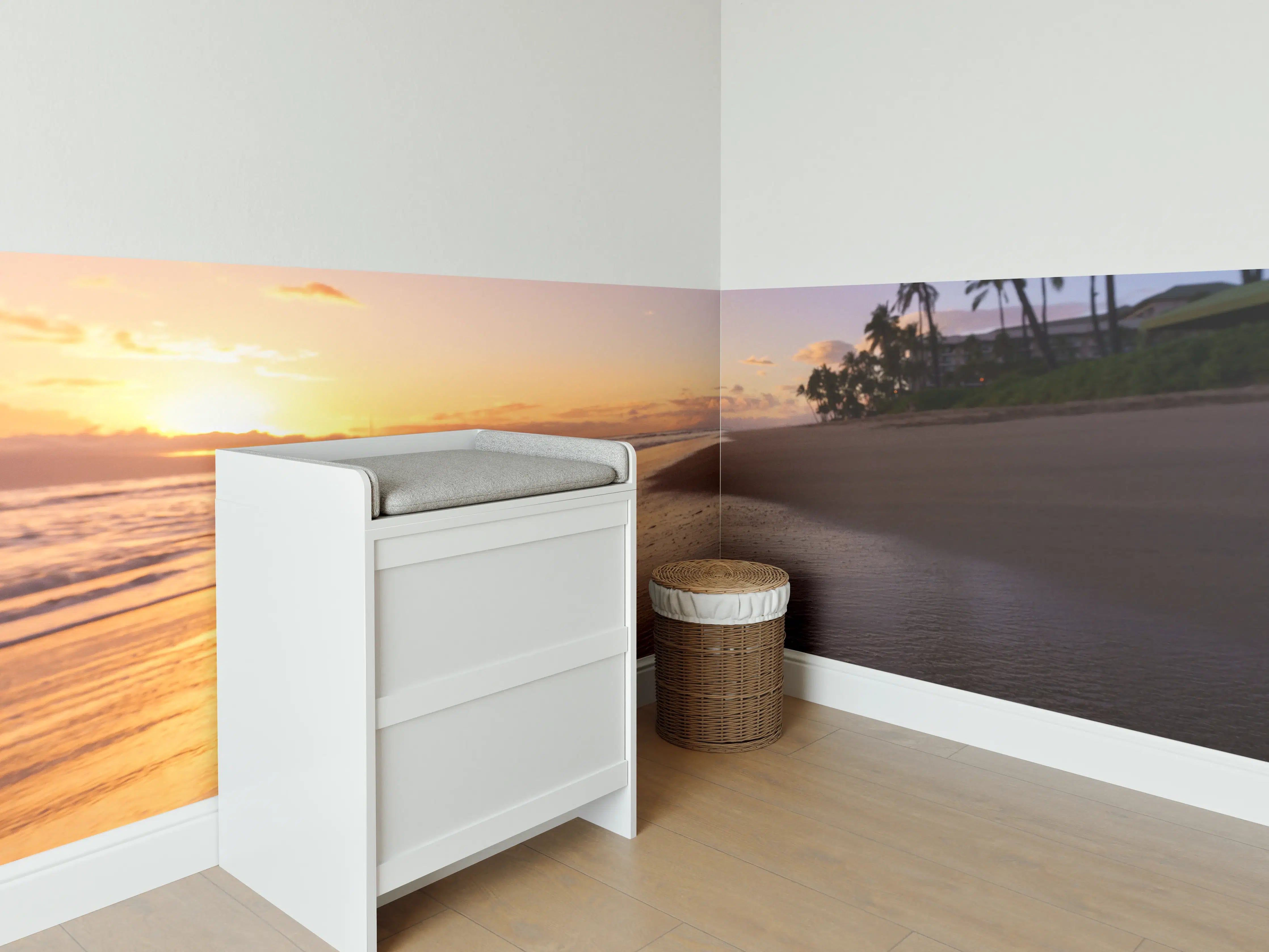 Babyzimmer Wandgestaltung - Grauer Sonnenuntergang am Palmenstrand