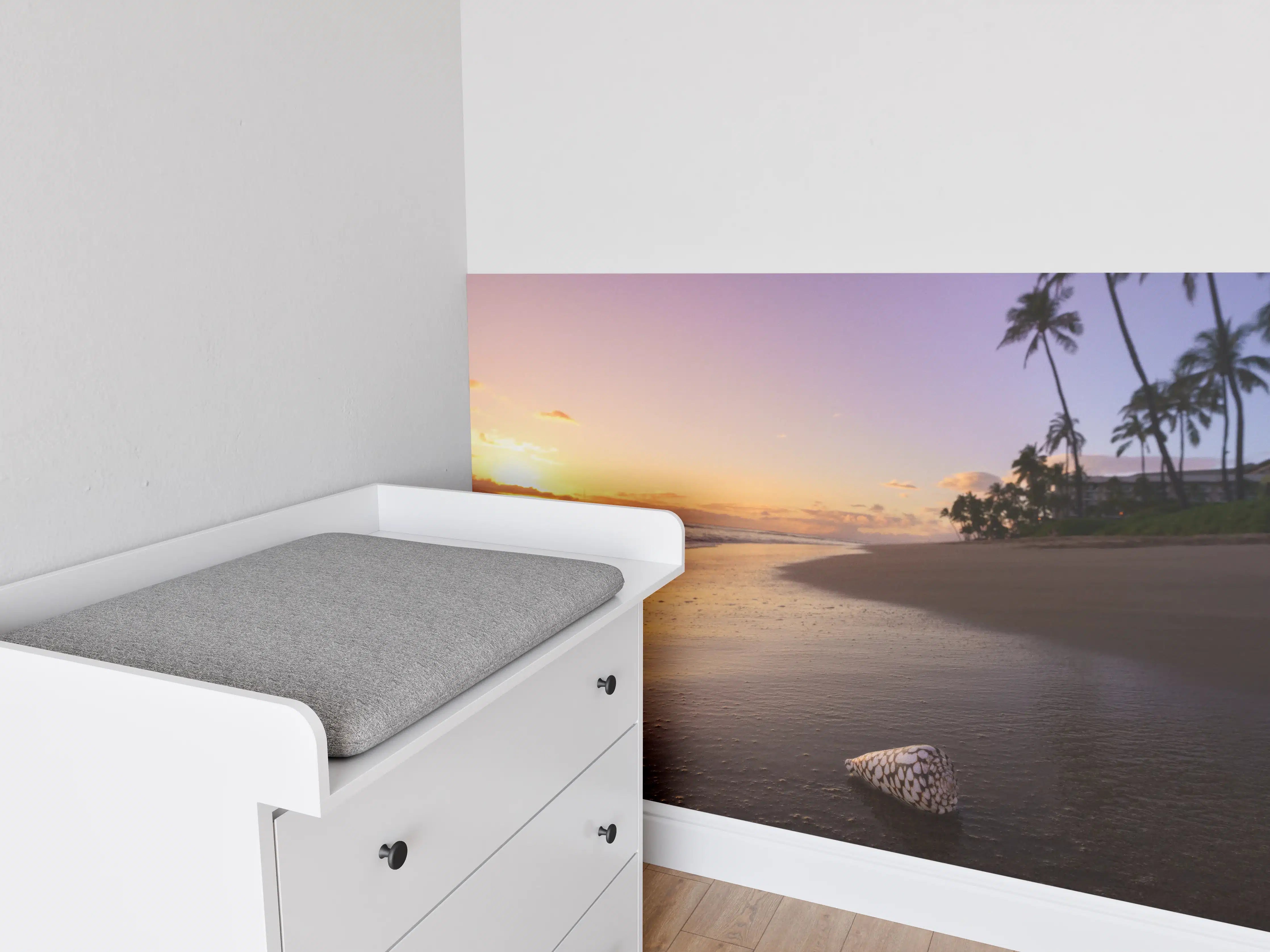 Babyzimmer Wandgestaltung - Grauer Sonnenuntergang am Palmenstrand