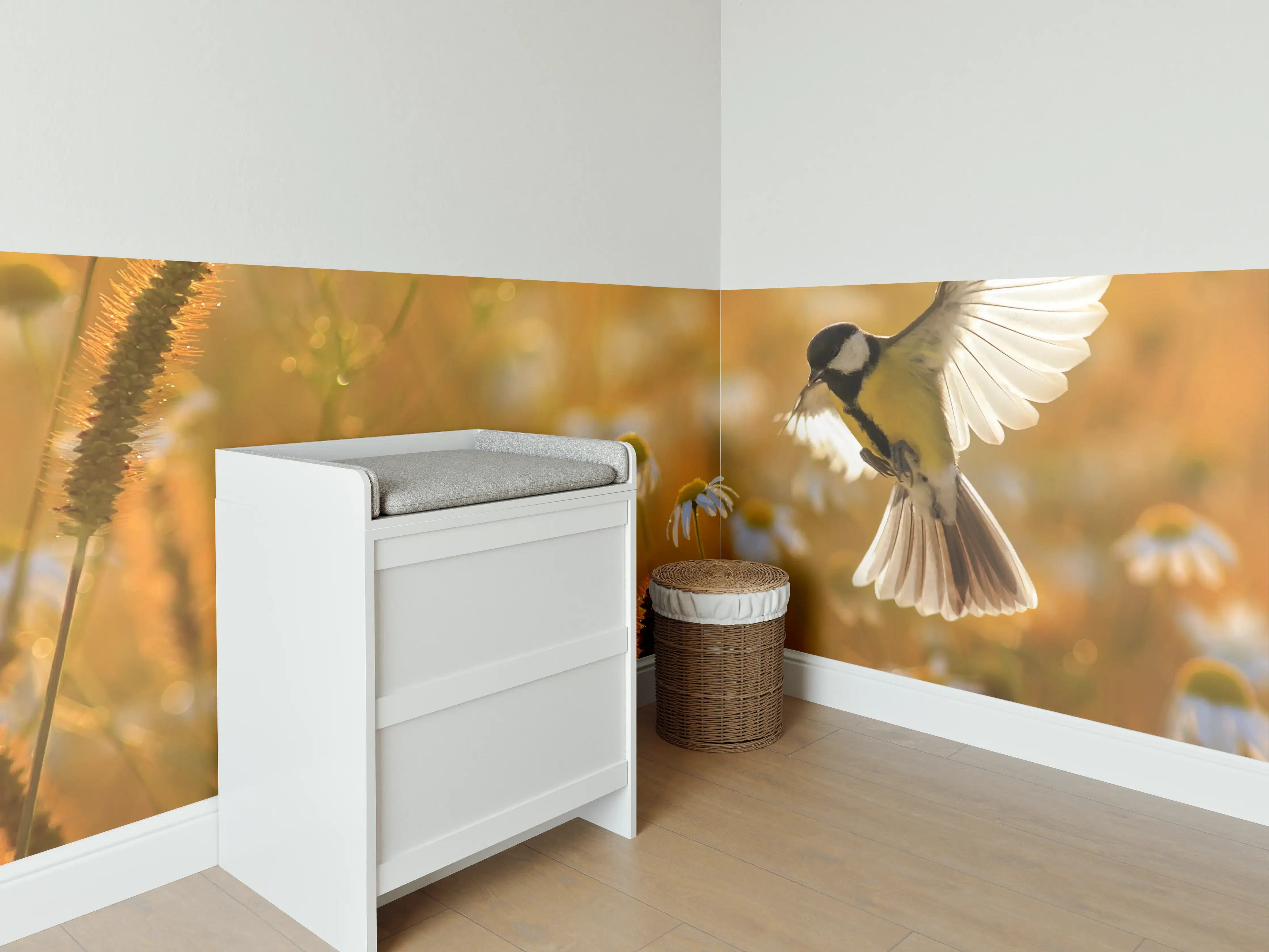 Babyzimmer Wandgestaltung - Grauer Vogel im Sonnenstrahl