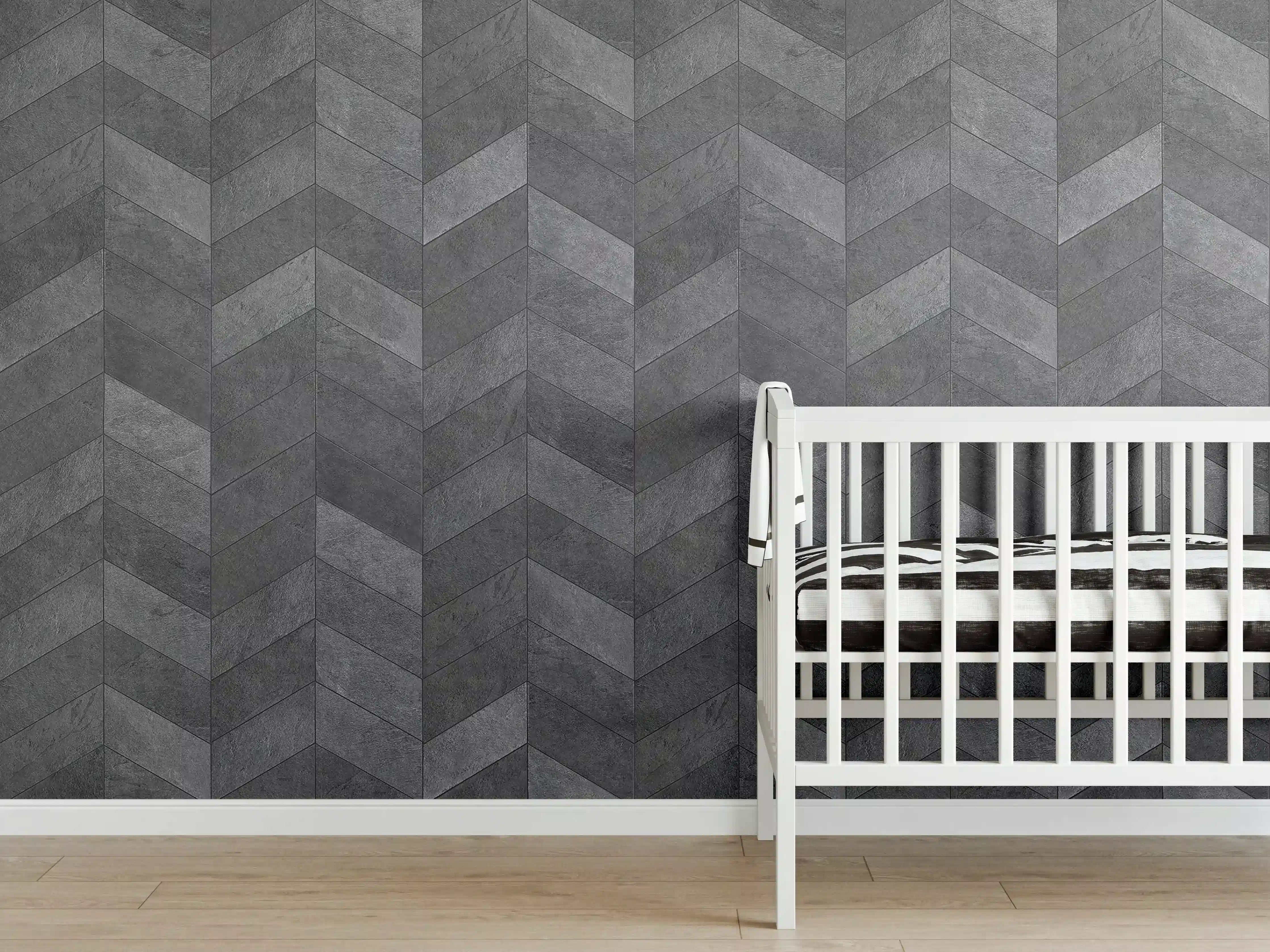 Babyzimmer Wandgestaltung - Graues Chevron-Muster