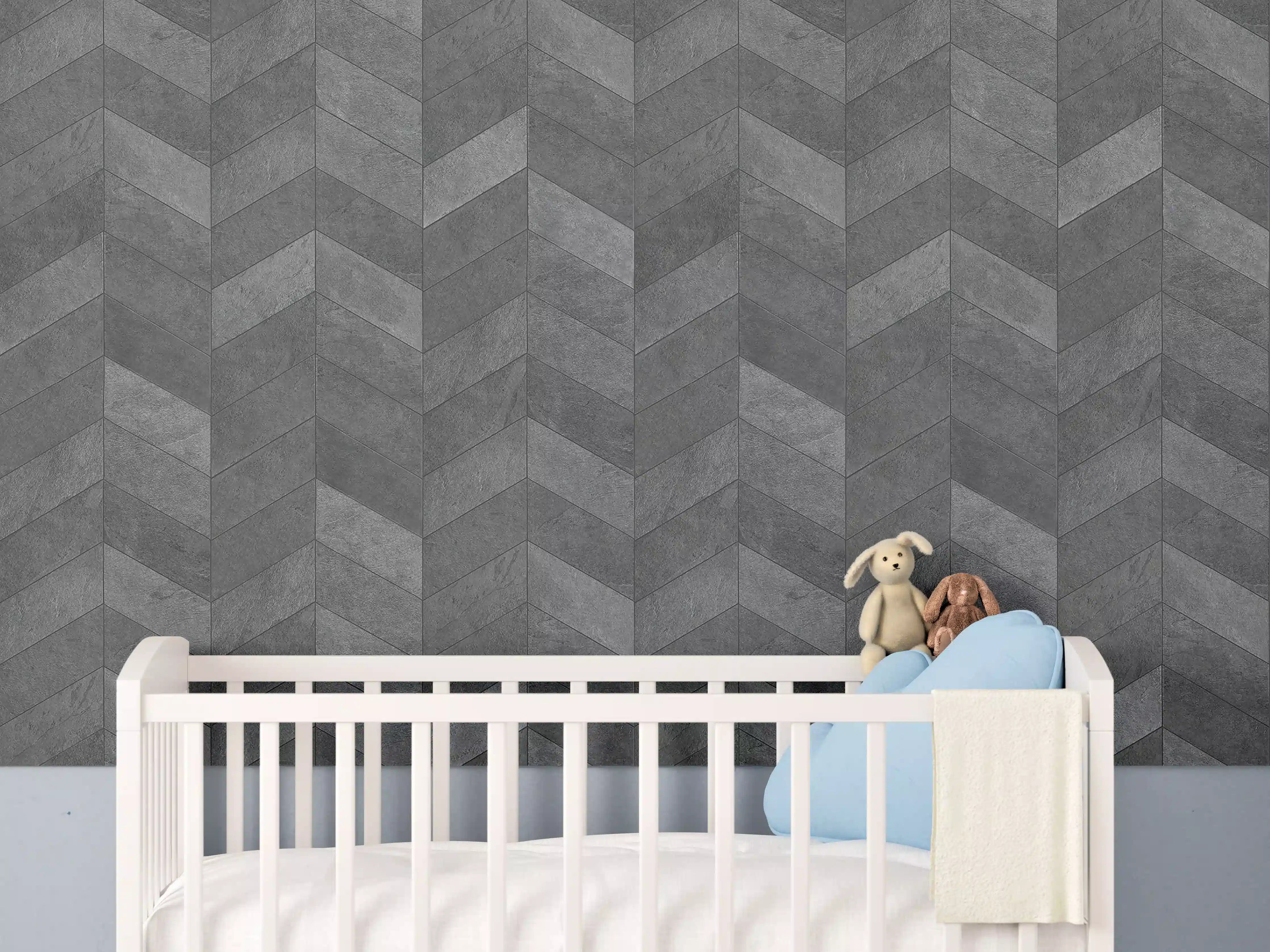 Babyzimmer Wandgestaltung - Graues Chevron-Muster