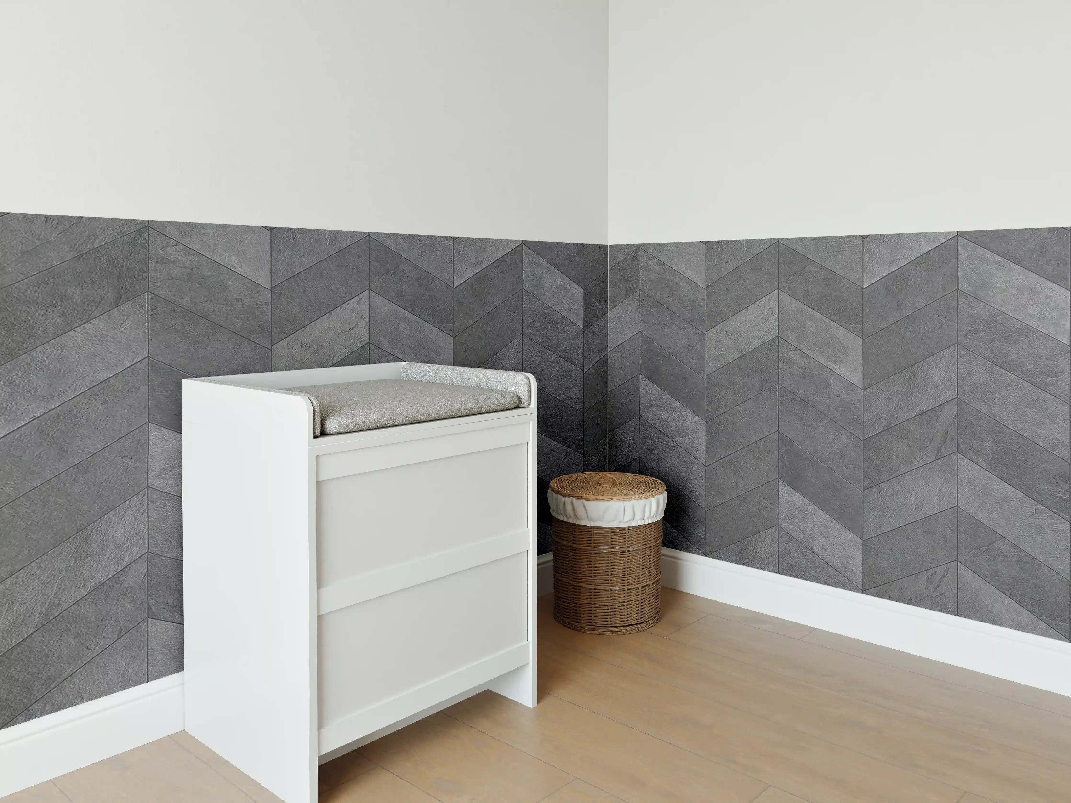 Babyzimmer Wandgestaltung - Graues Chevron-Muster