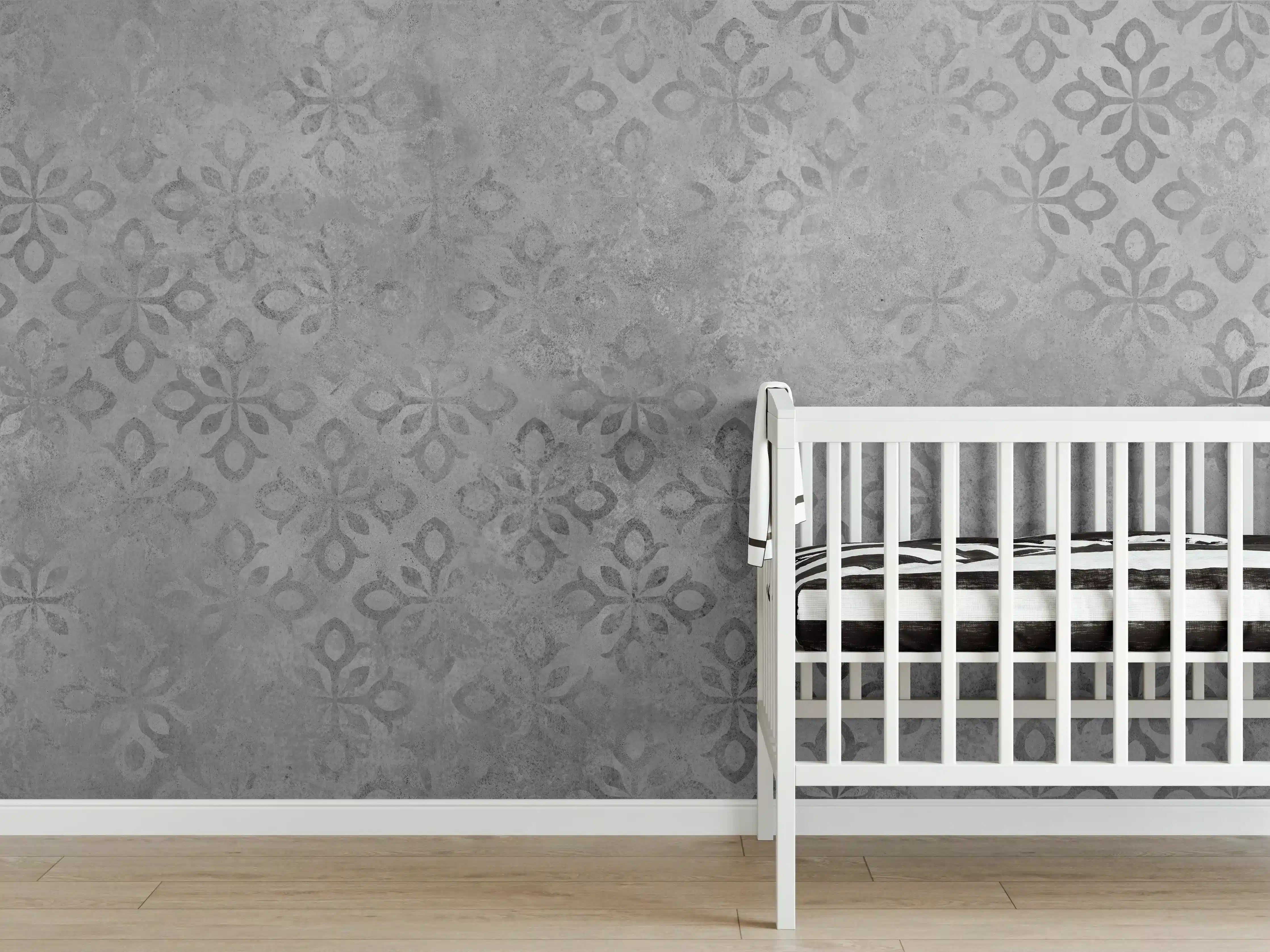Babyzimmer Wandgestaltung - Graues Ornament Muster 