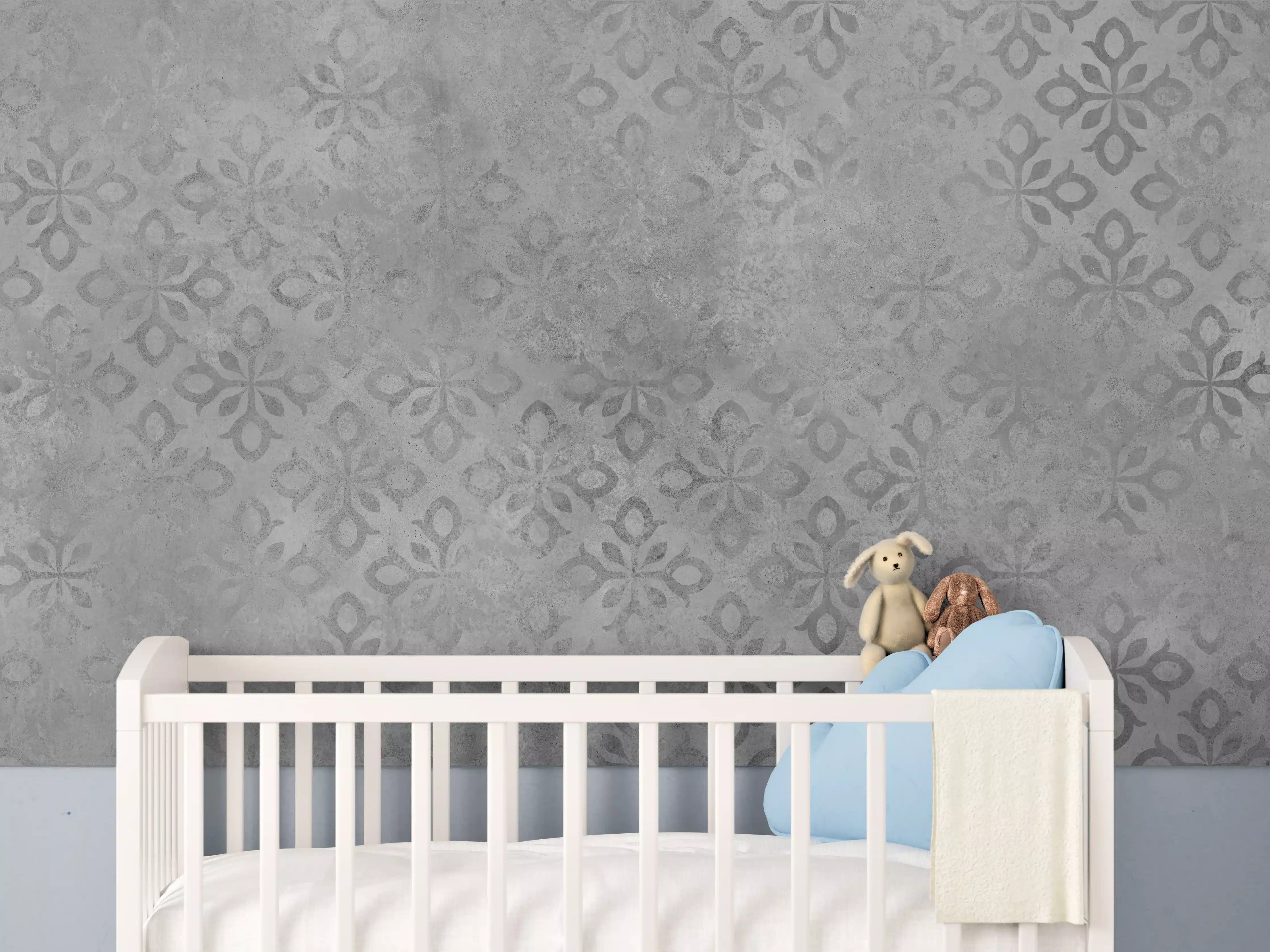 Babyzimmer Wandgestaltung - Graues Ornament Muster 