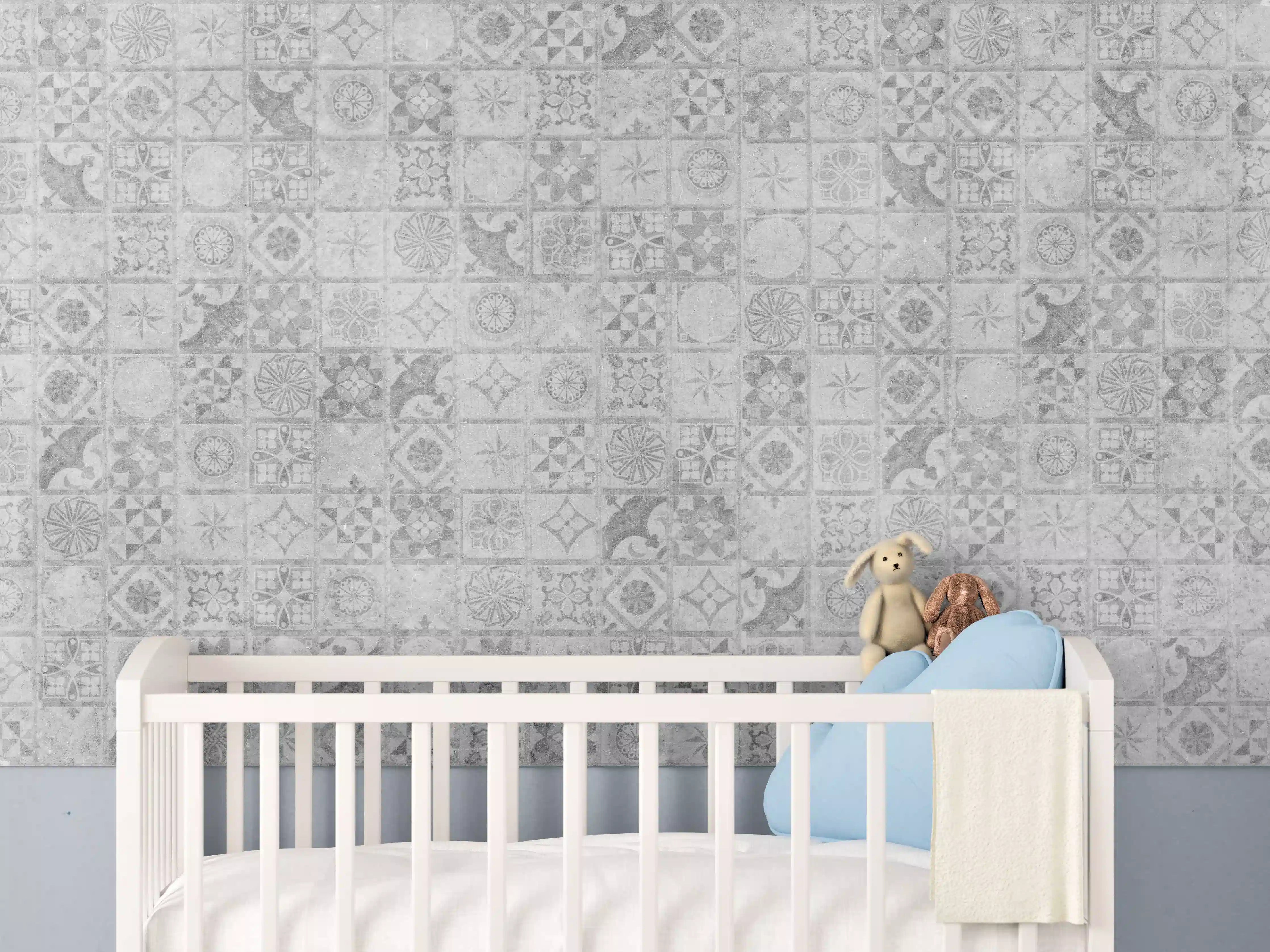 Babyzimmer Wandgestaltung - Graues weißes Mosaikmotiv