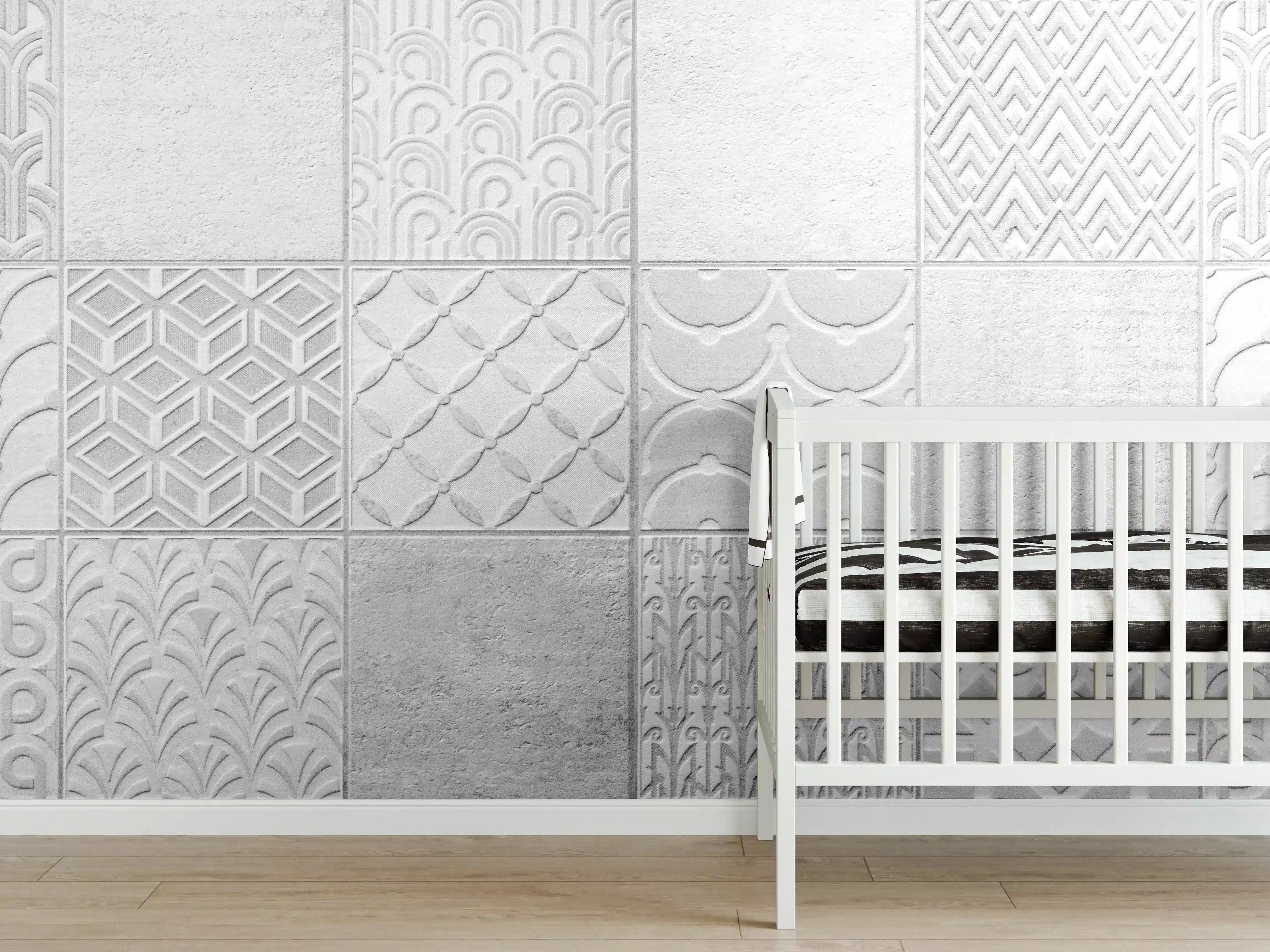 Babyzimmer Wandgestaltung - Graues weißes Vintage Mosaikmotiv
