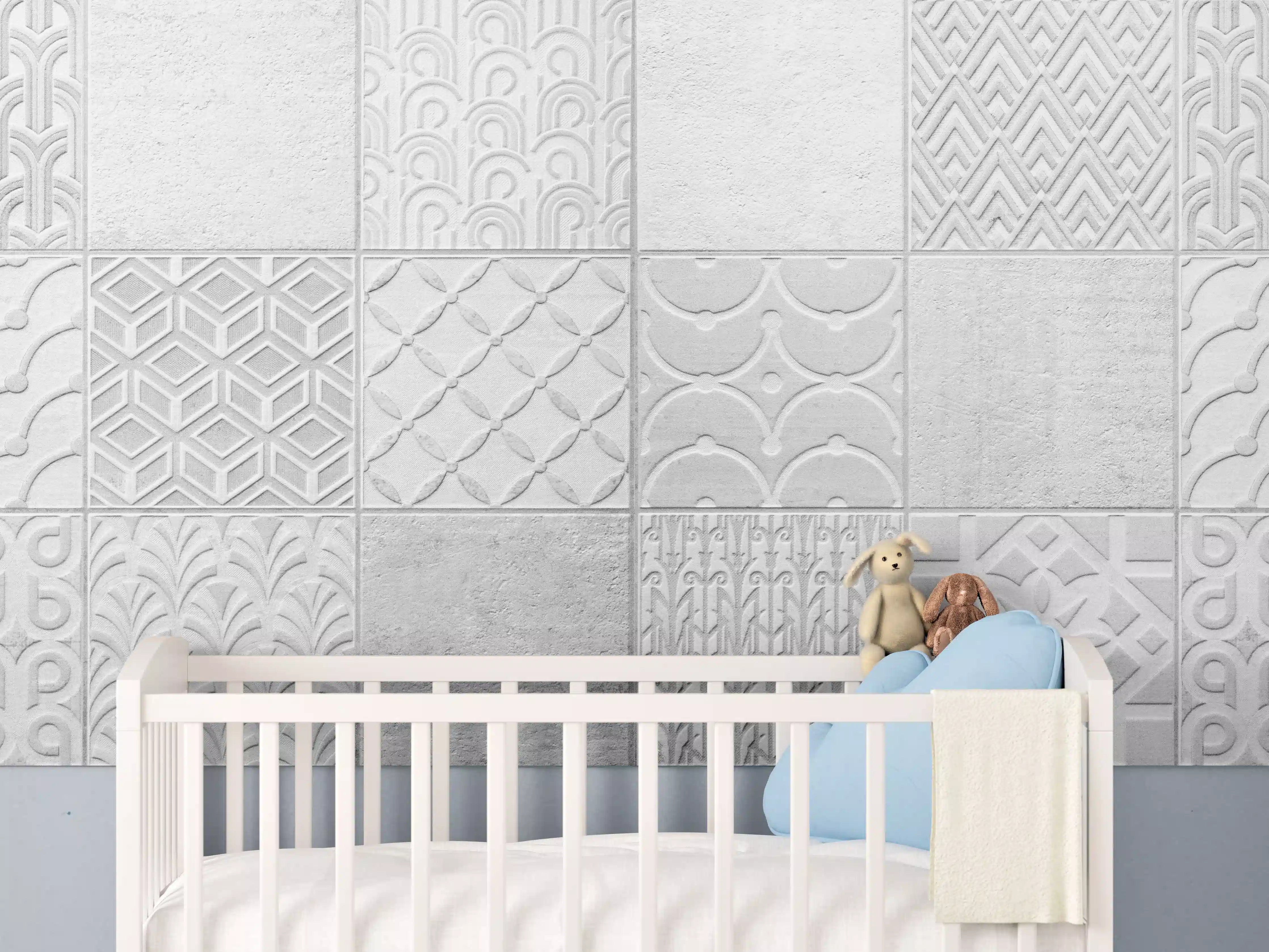 Babyzimmer Wandgestaltung - Graues weißes Vintage Mosaikmotiv