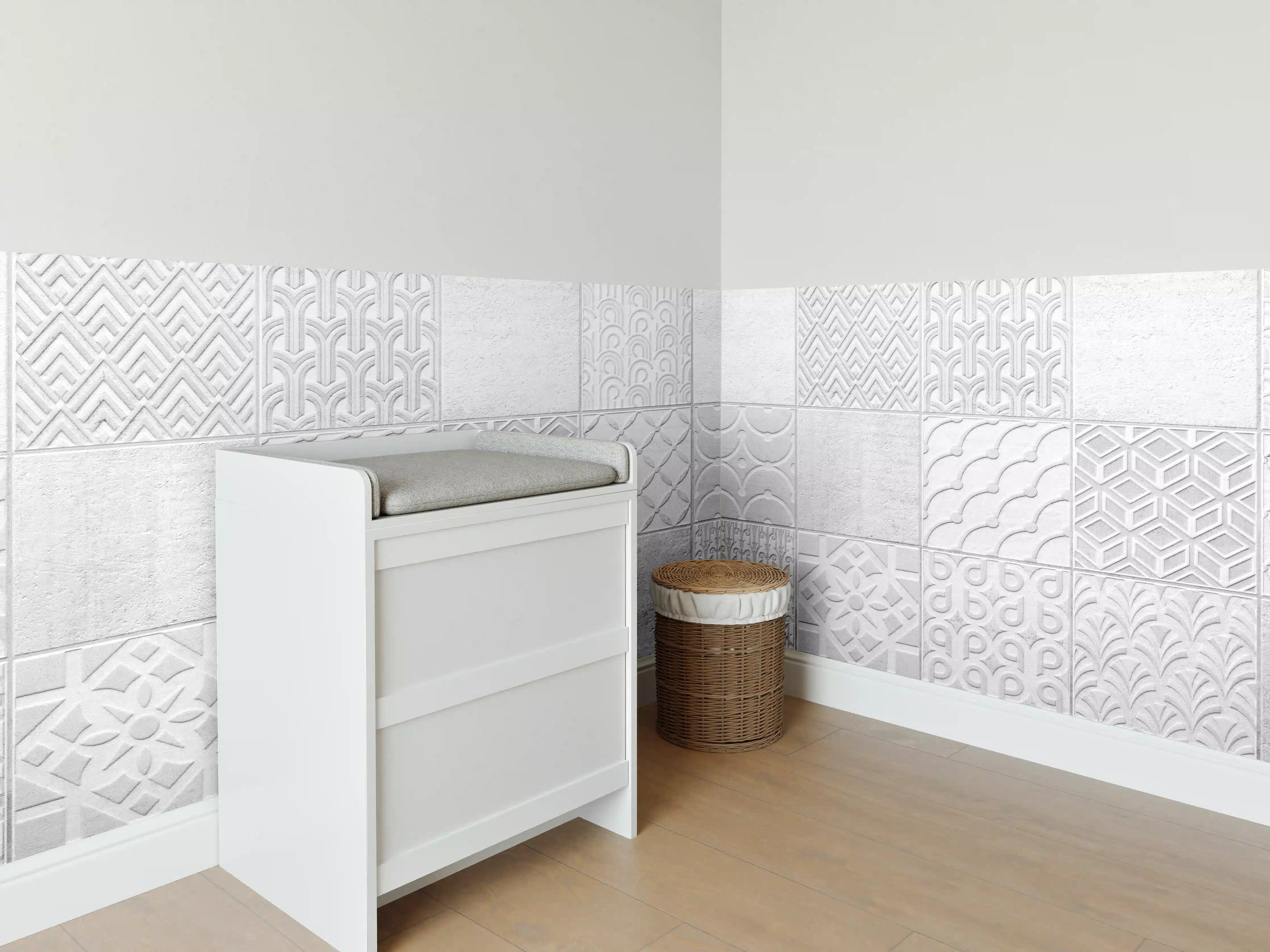 Babyzimmer Wandgestaltung - Graues weißes Vintage Mosaikmotiv