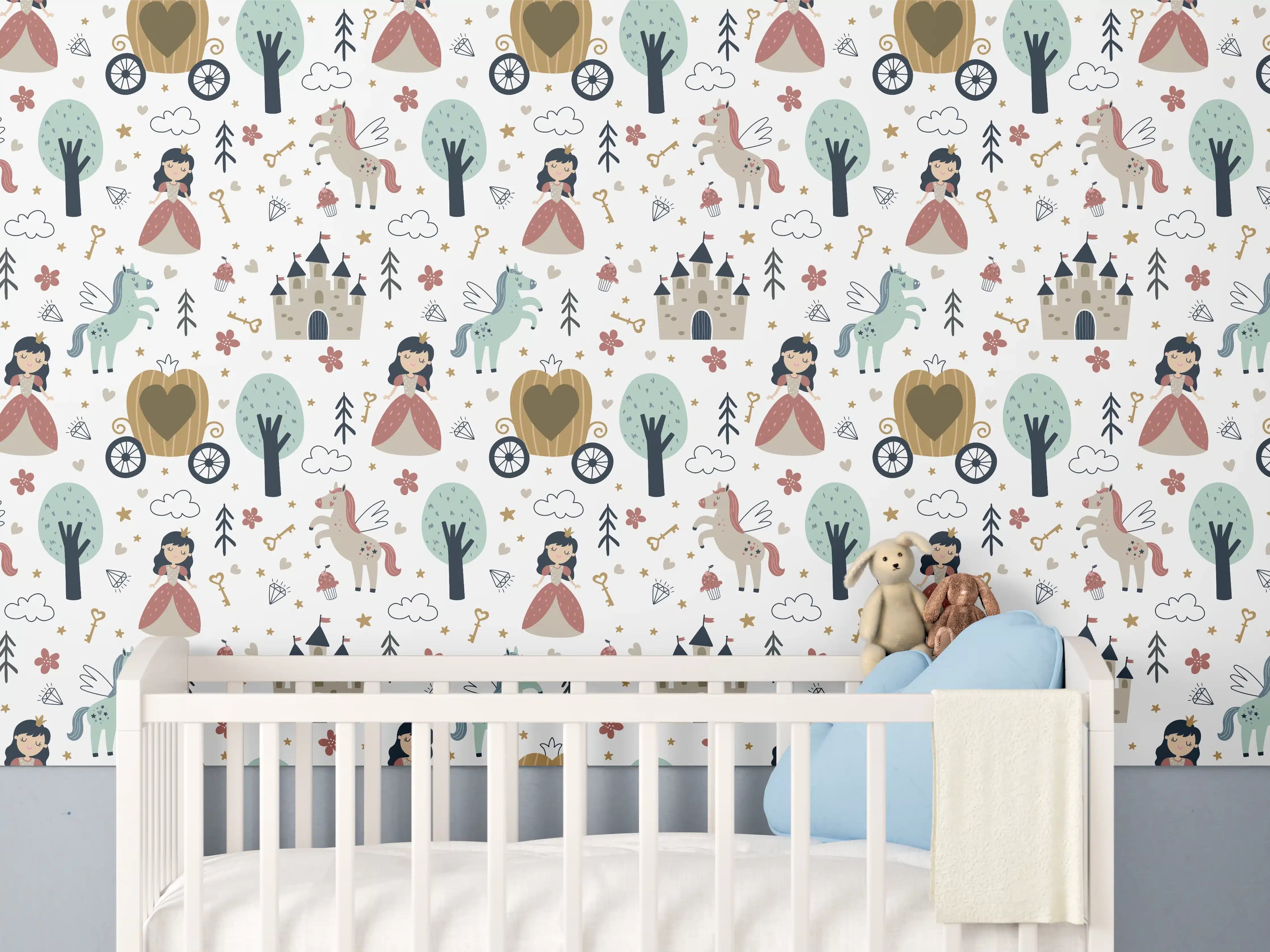 Babyzimmer Wandgestaltung - Grauweisser Zauberwald