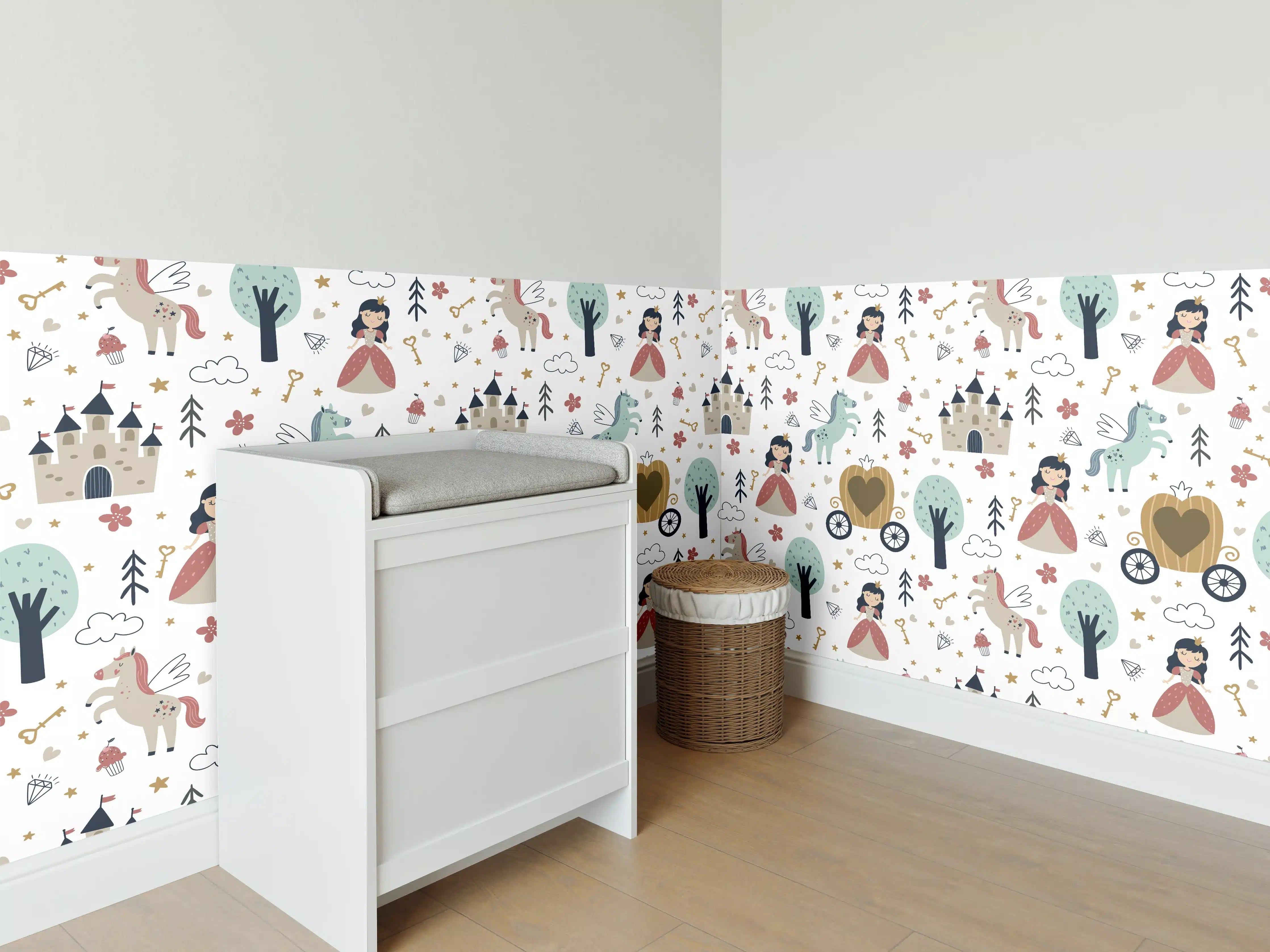 Babyzimmer Wandgestaltung - Grauweisser Zauberwald