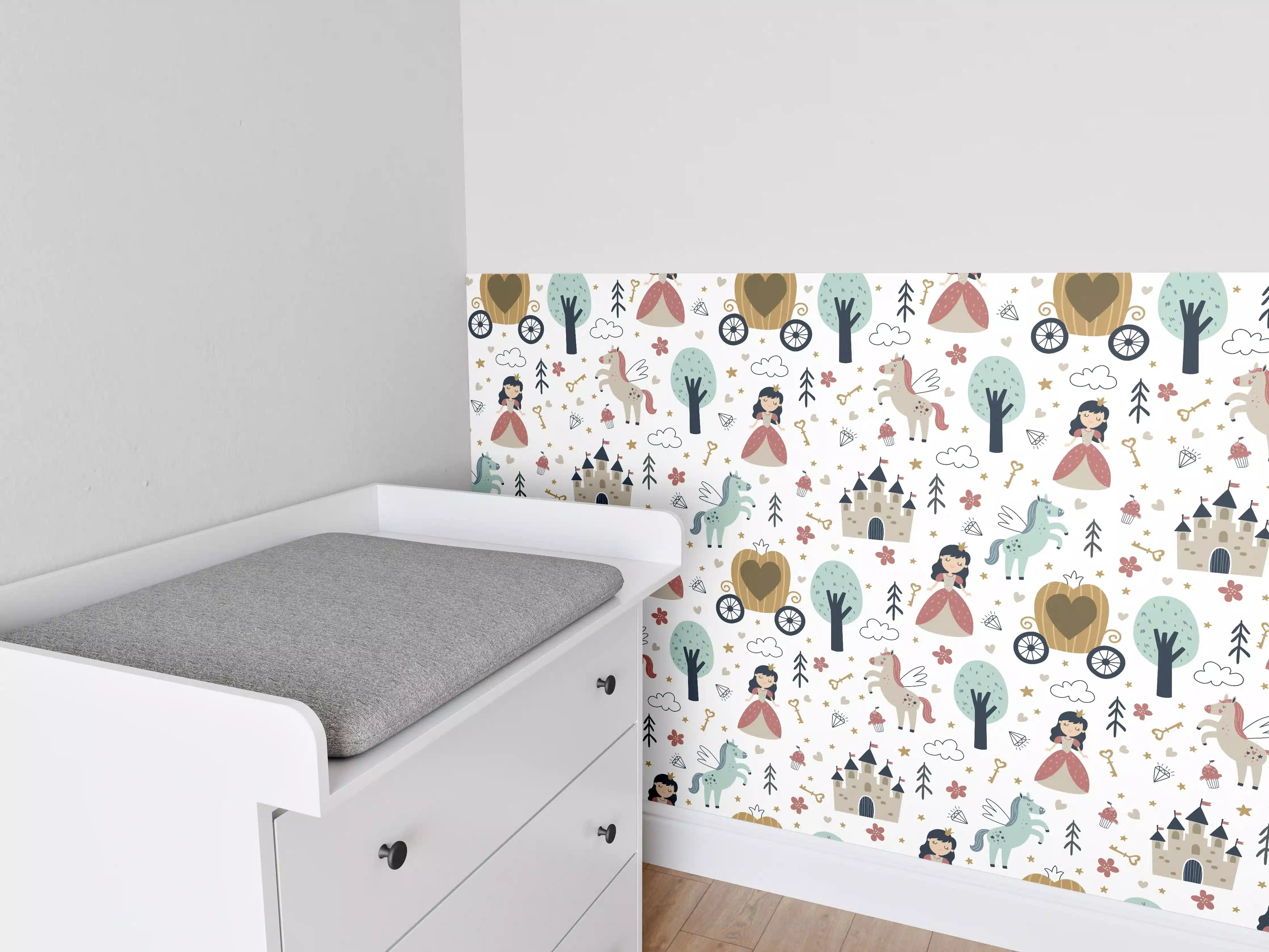 Babyzimmer Wandgestaltung - Grauweisser Zauberwald