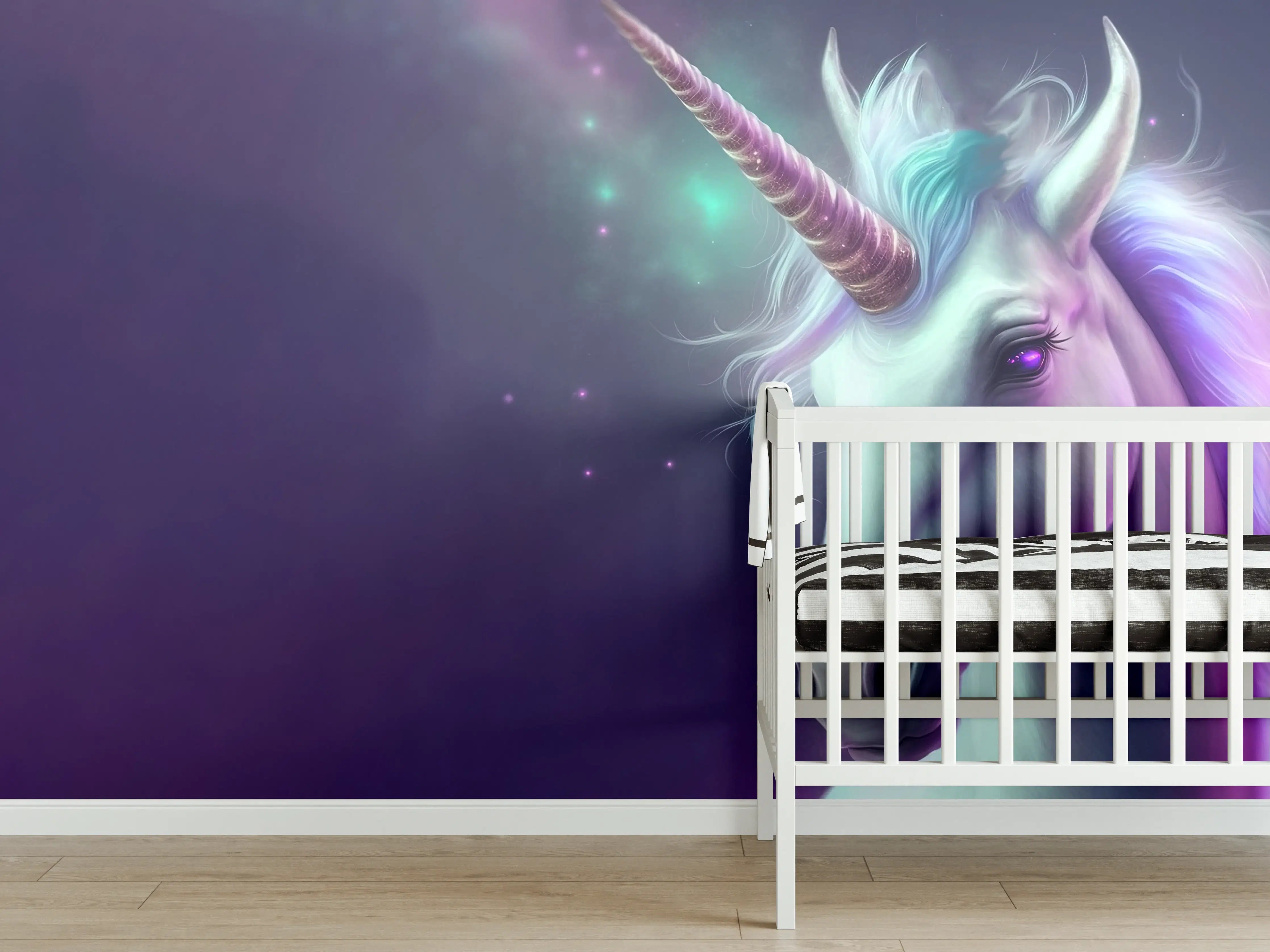 Babyzimmer Wandgestaltung - Grauweißes Einhorngeheimnis