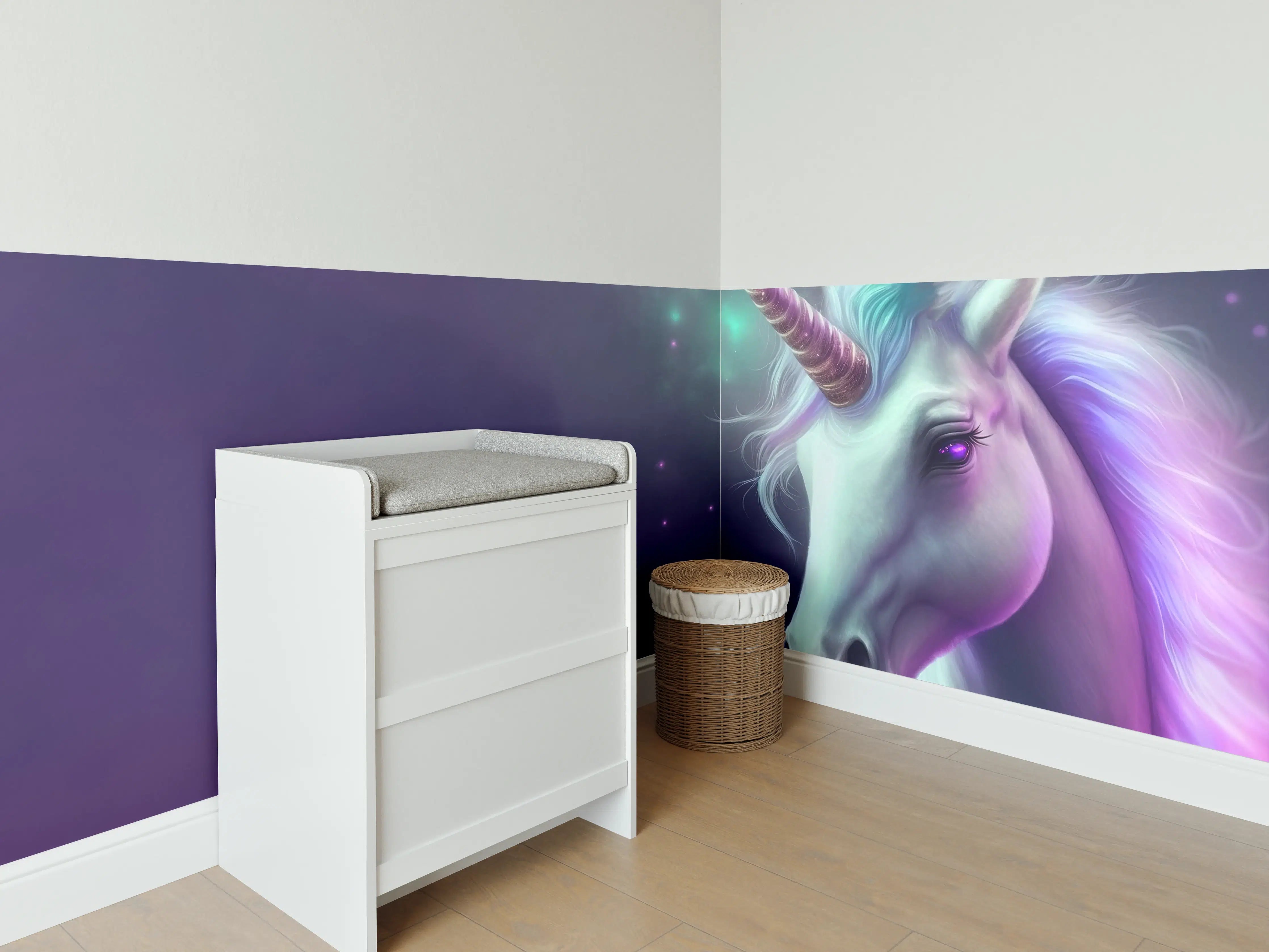 Babyzimmer Wandgestaltung - Grauweißes Einhorngeheimnis