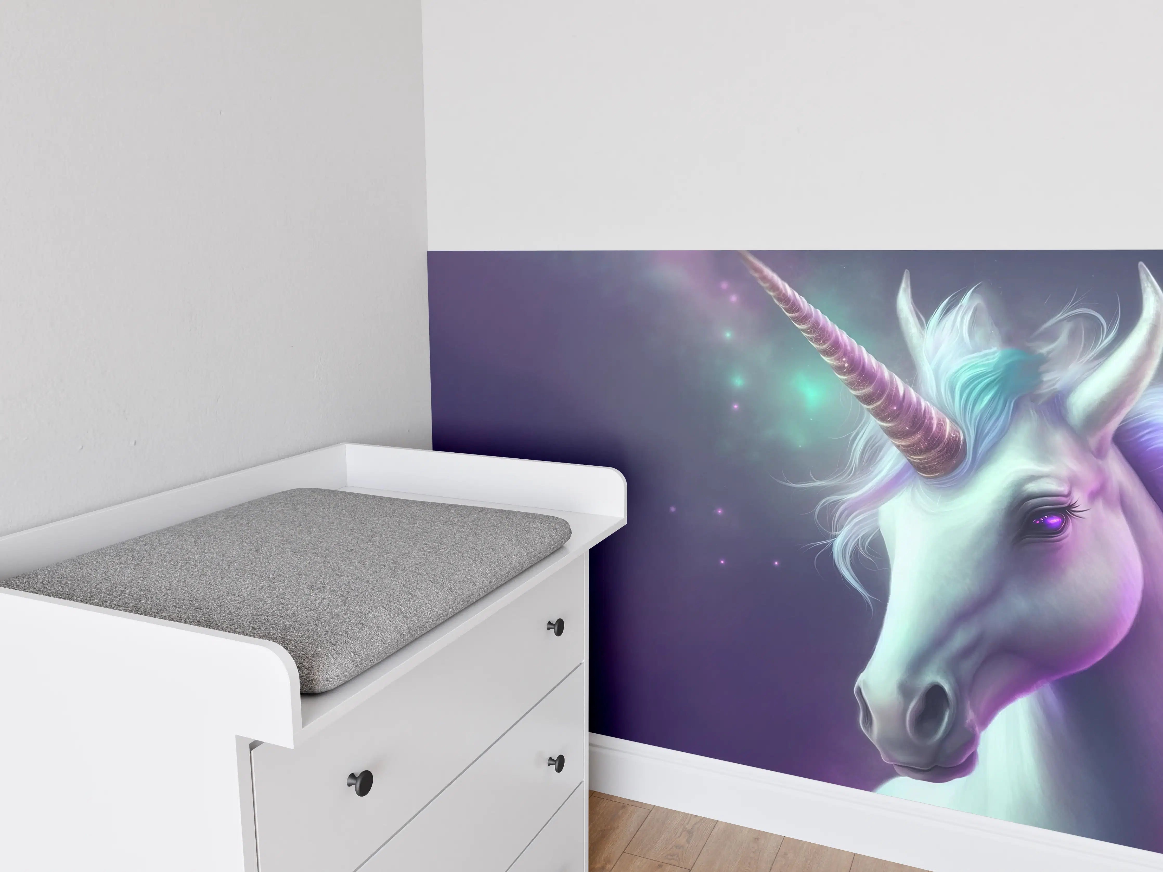 Babyzimmer Wandgestaltung - Grauweißes Einhorngeheimnis