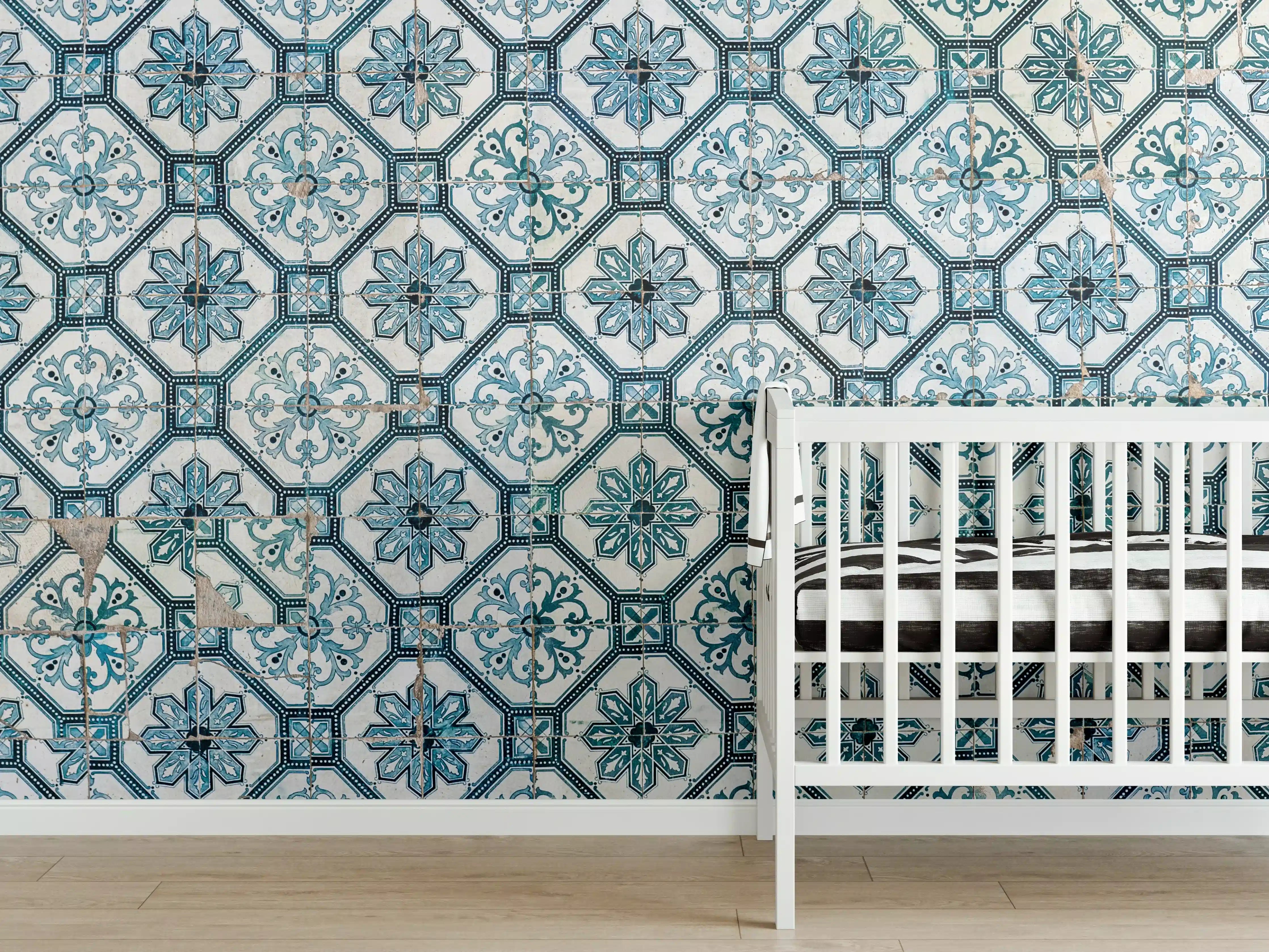 Babyzimmer Wandgestaltung - Grauweißes Fliesenmuster