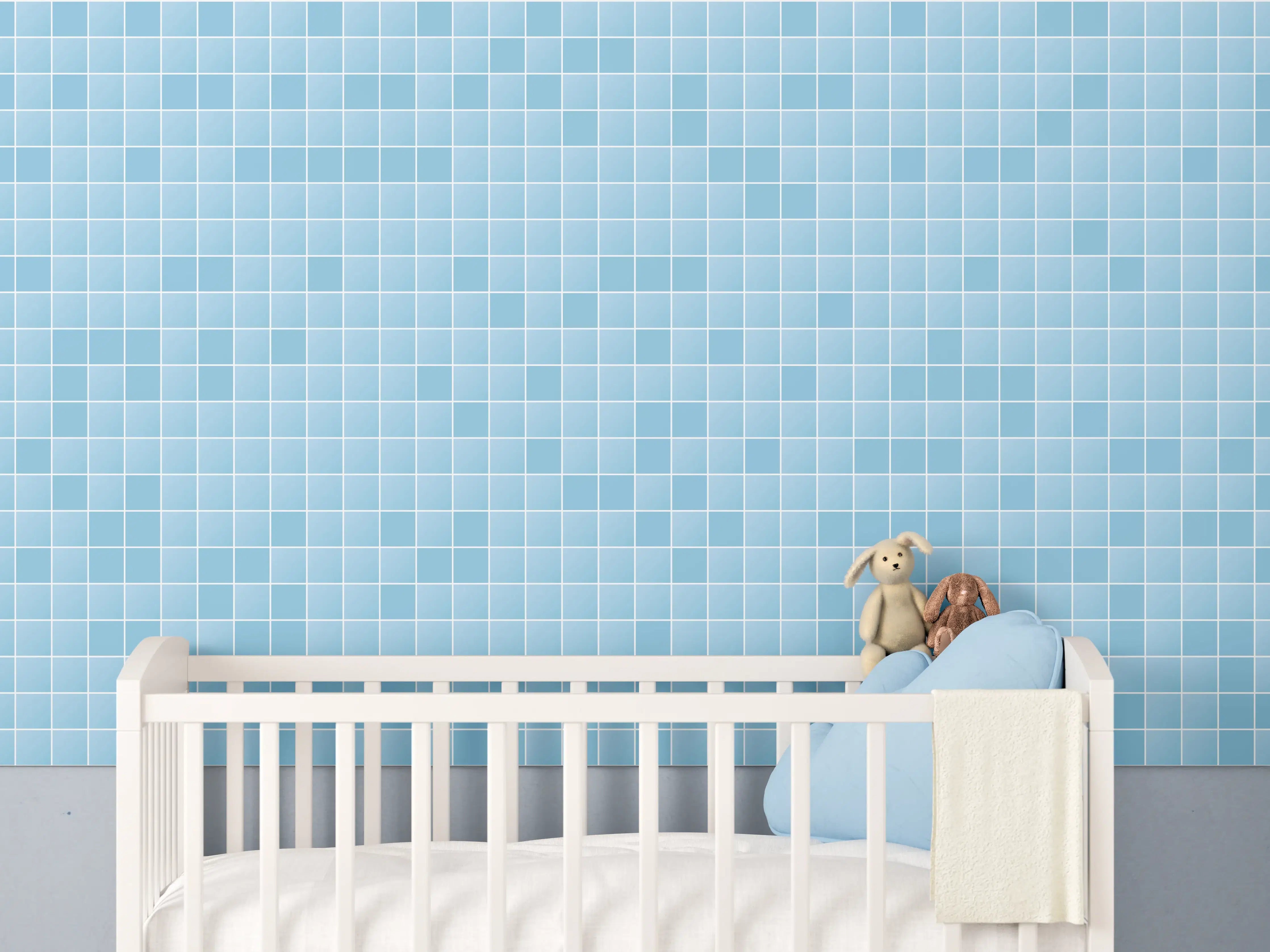 Babyzimmer Wandgestaltung - Grauweißes Mosaikmeer