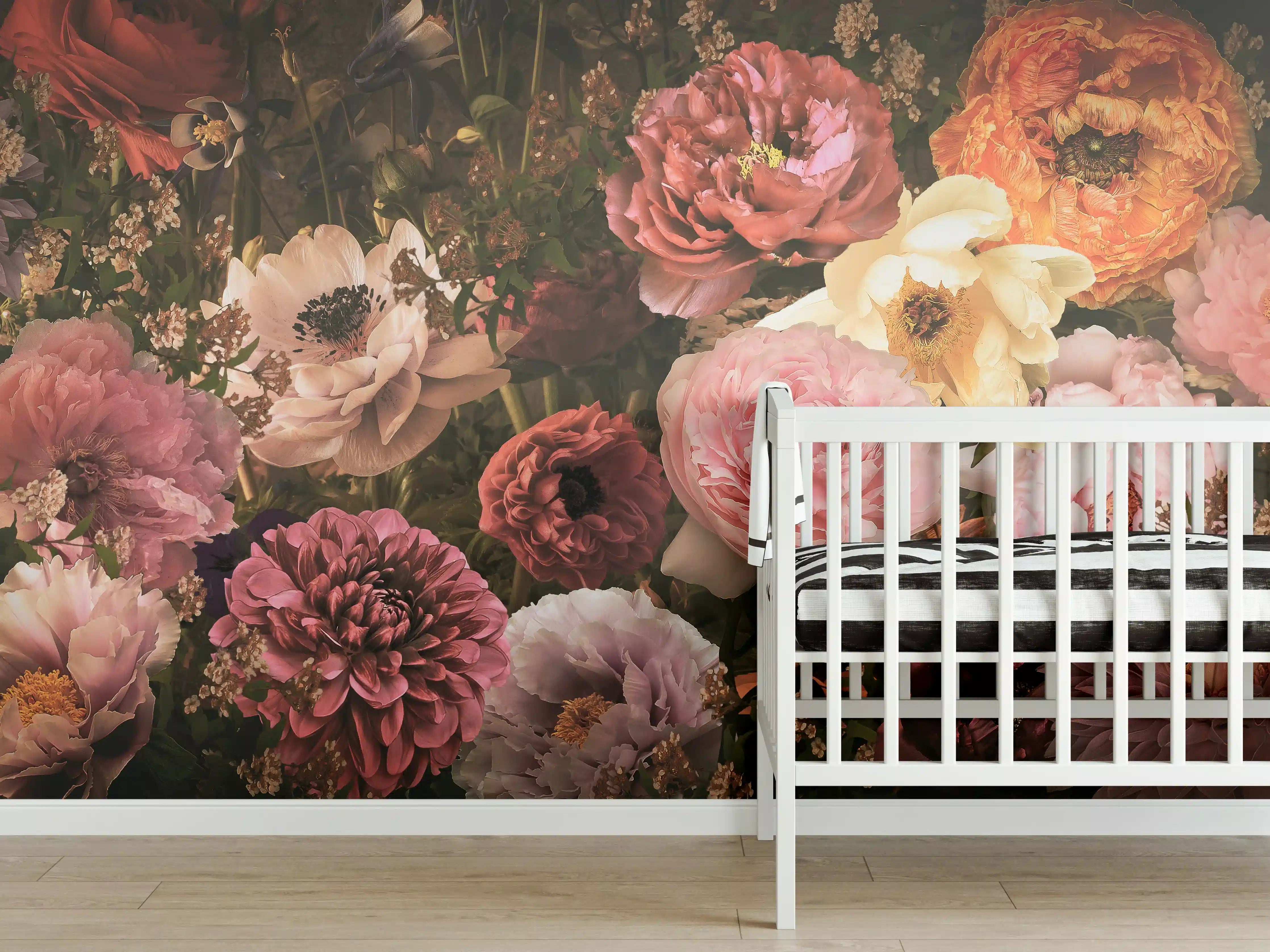 Babyzimmer Wandgestaltung - Große Blumen im Vintage-Stil