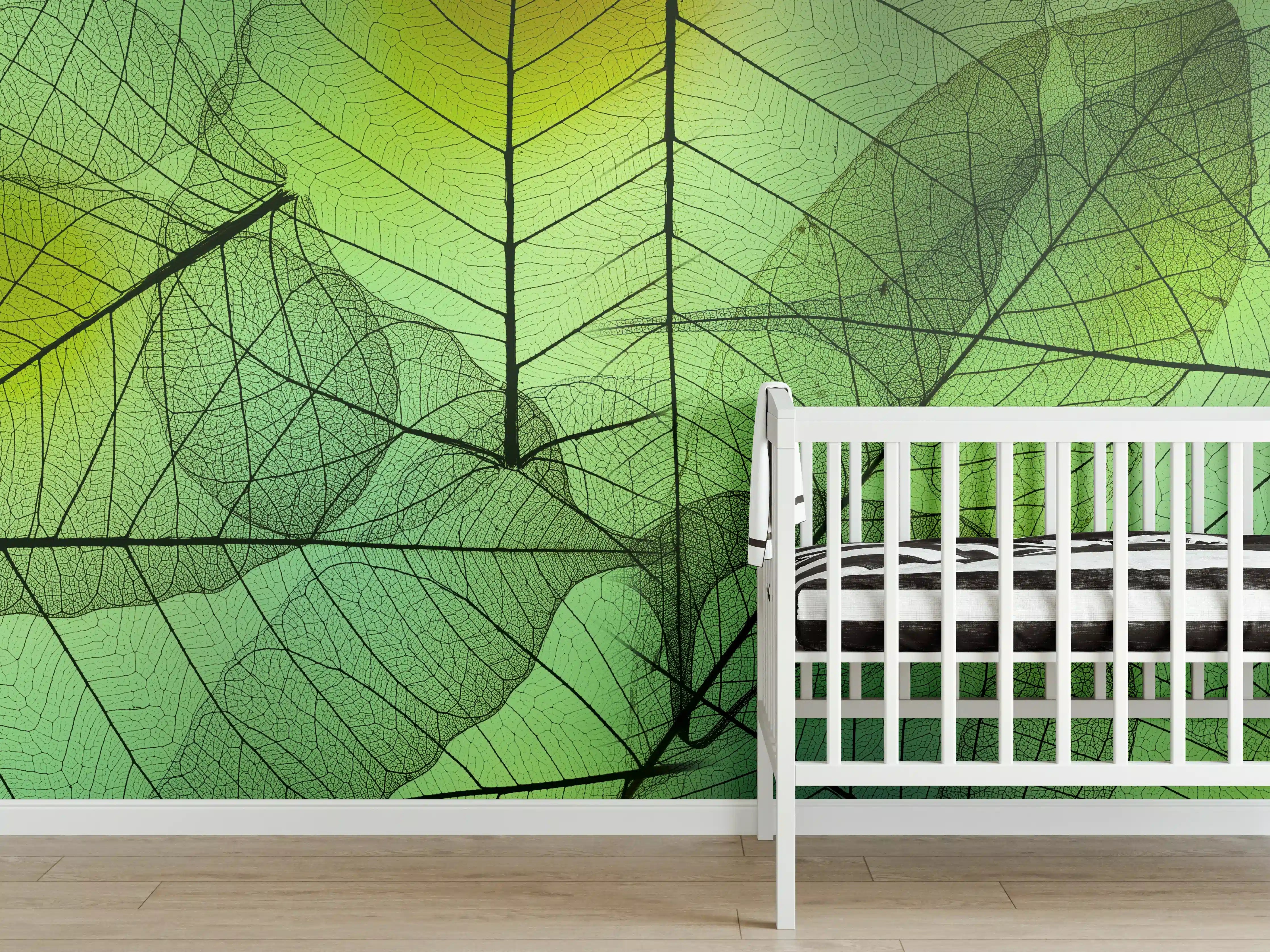 Babyzimmer Wandgestaltung - Grün-Gelbe Blattstruktur Makro