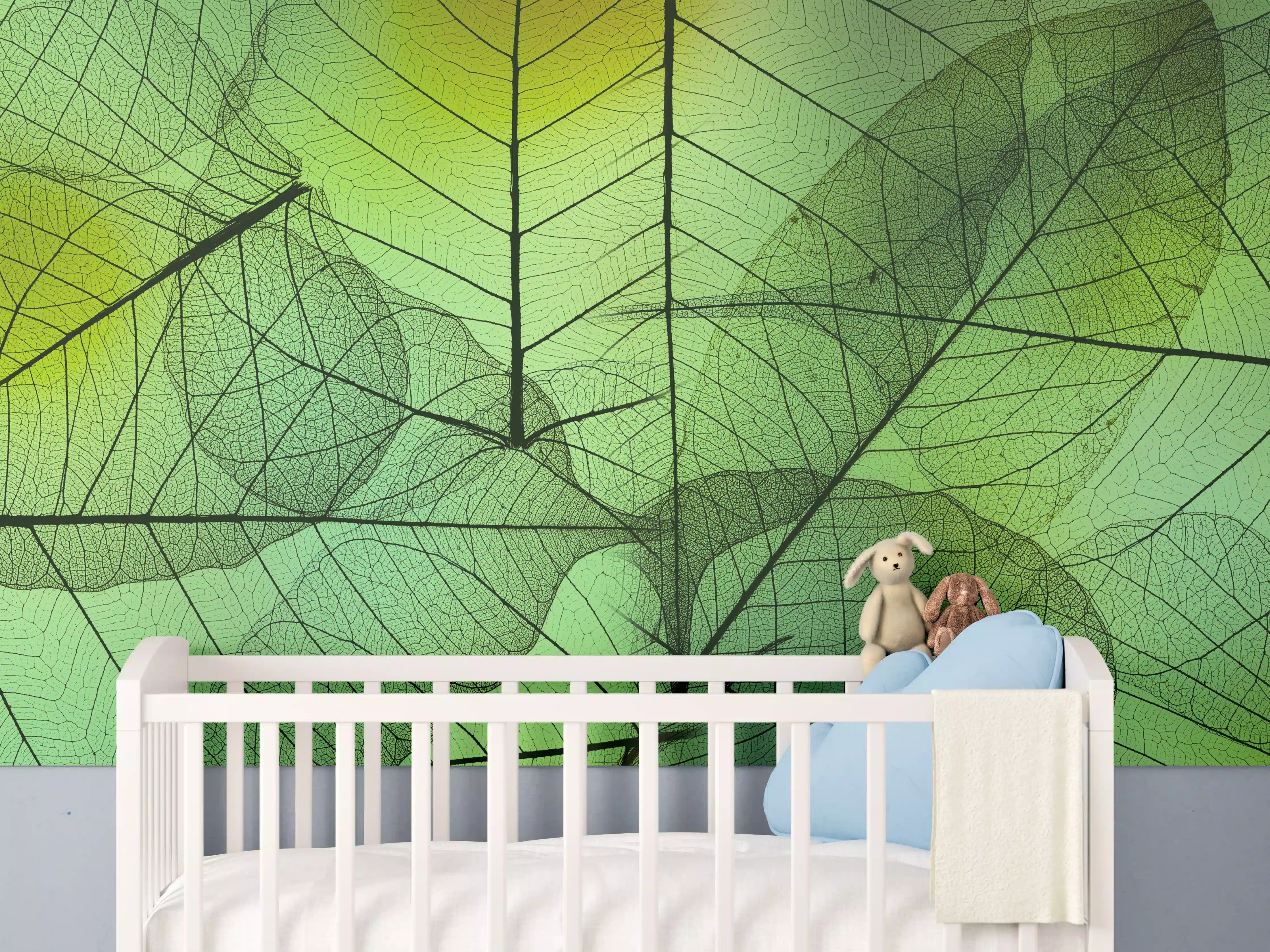 Babyzimmer Wandgestaltung - Grün-Gelbe Blattstruktur Makro