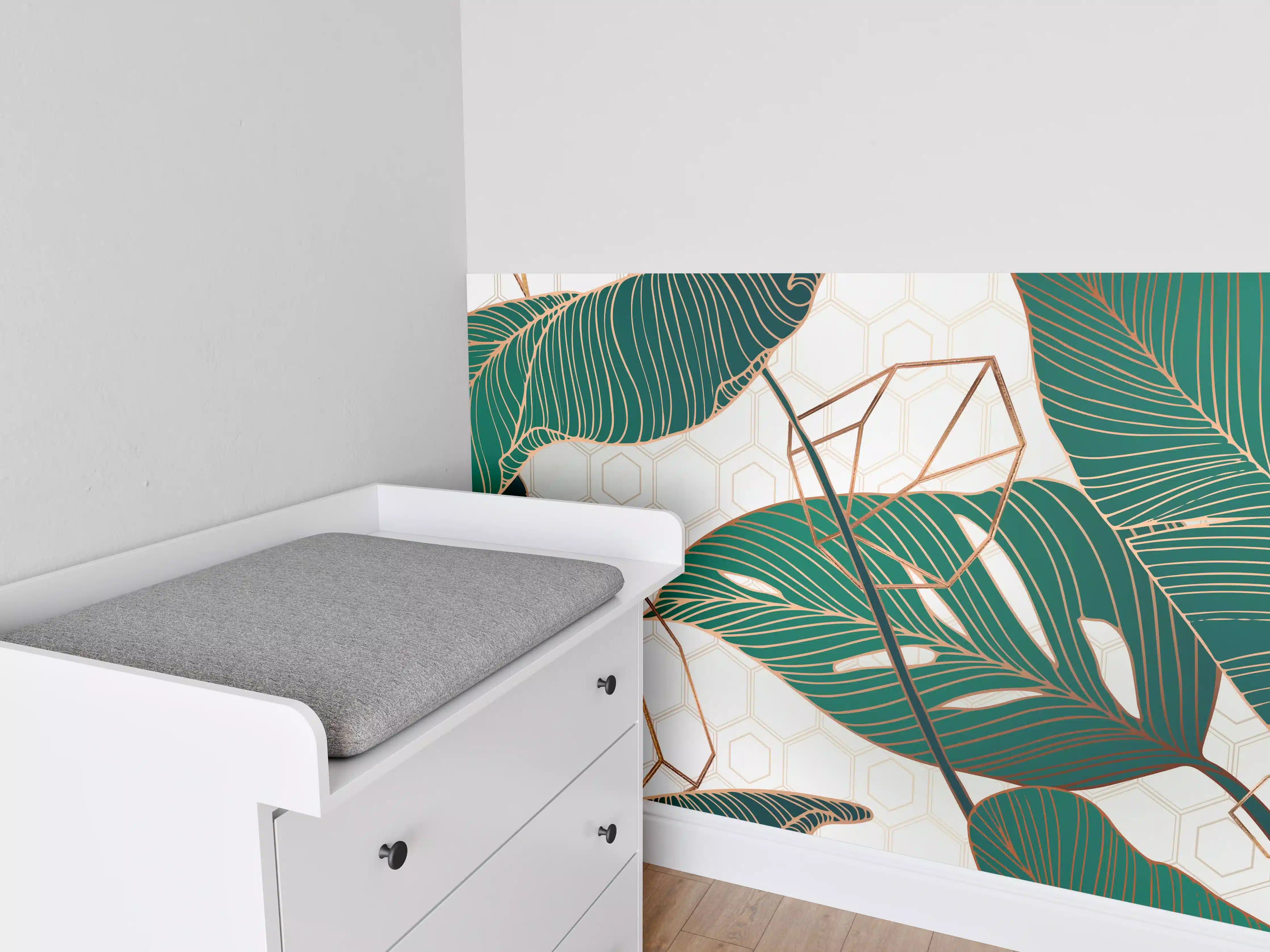 Babyzimmer Wandgestaltung - Grün-Weißes Blattmuster Design