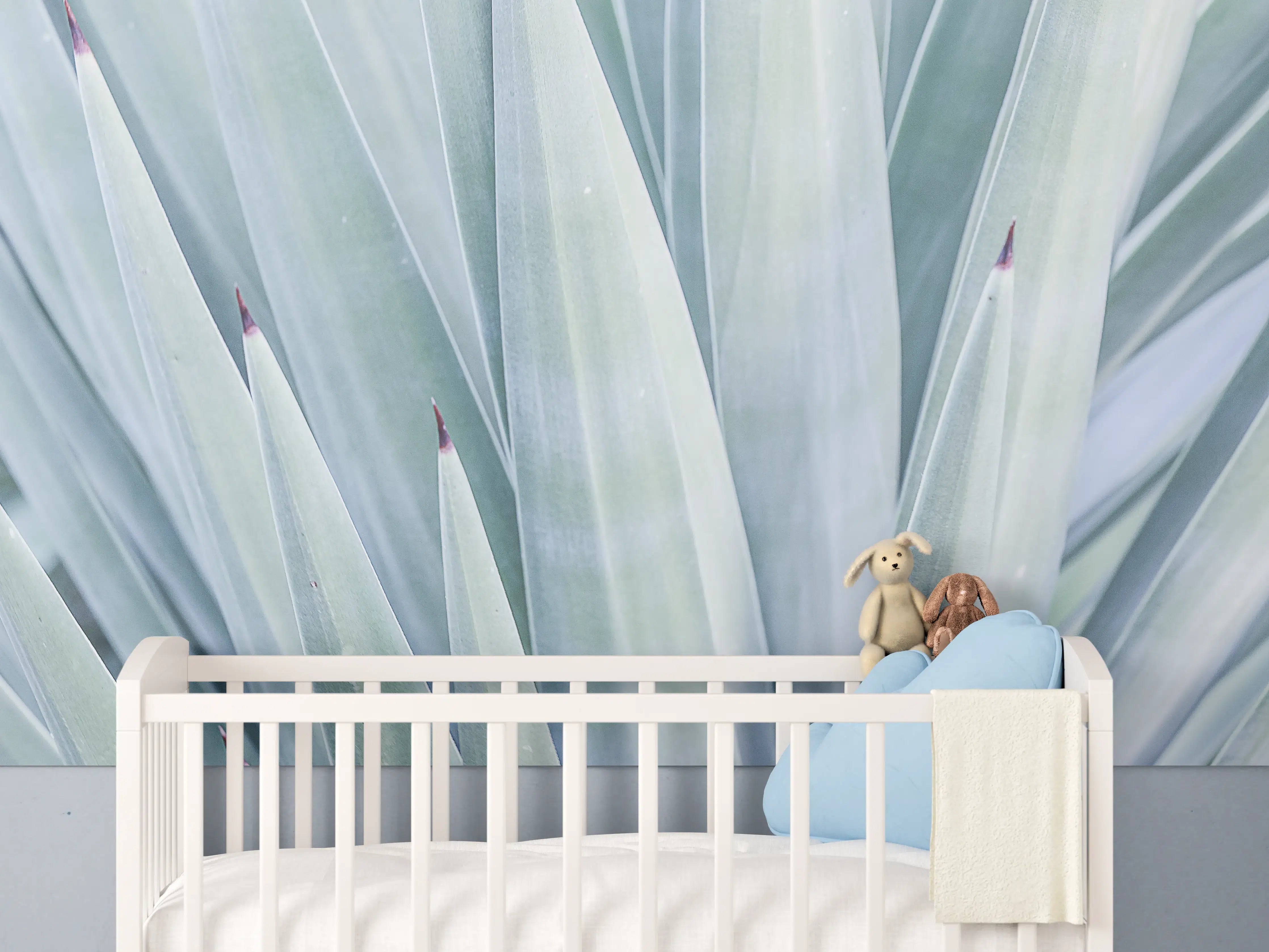 Babyzimmer Wandgestaltung - Grüne Agaven-Blattstruktur