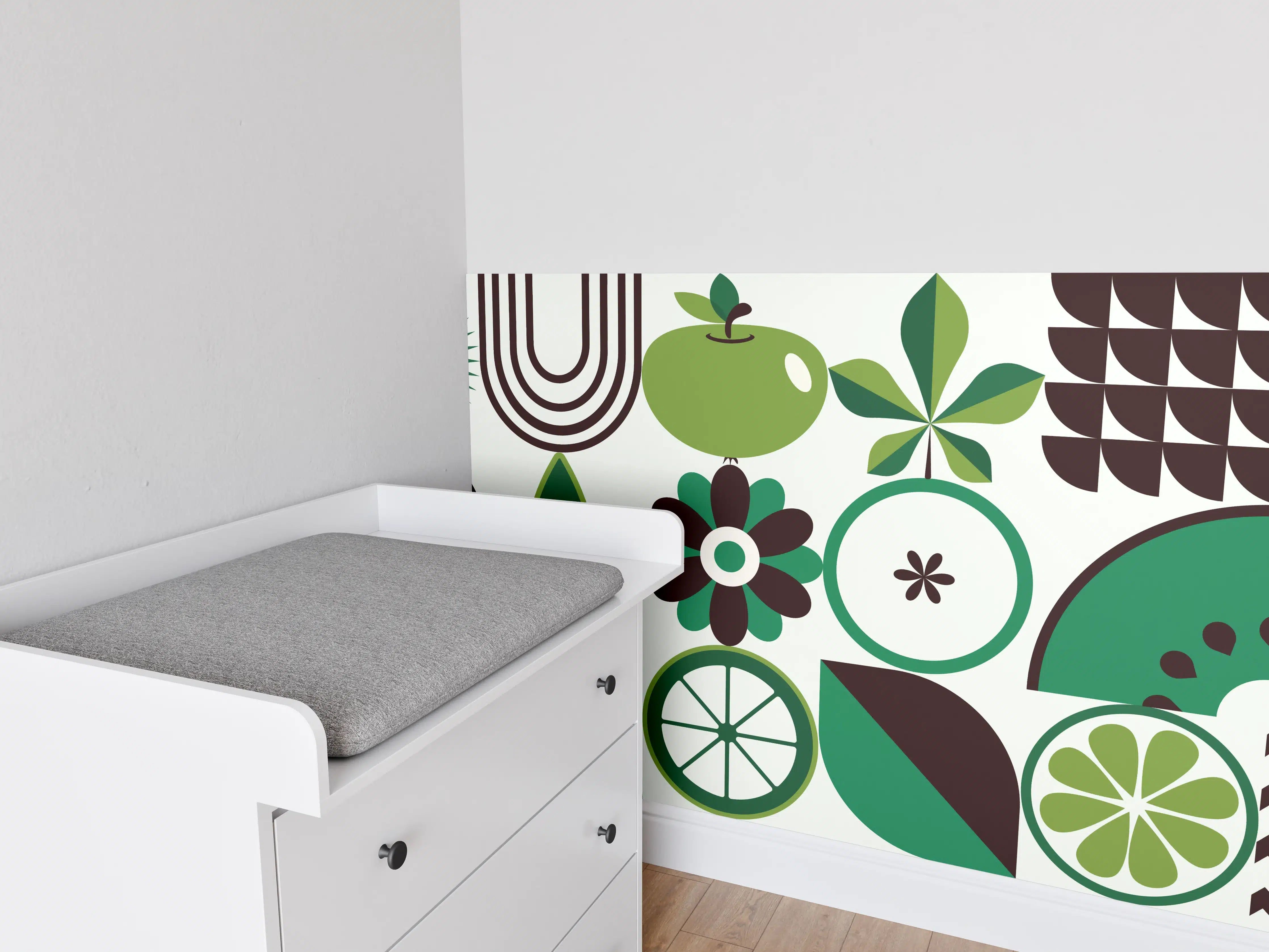 Babyzimmer Wandgestaltung - Grüne Apfel- und Blütenmuster