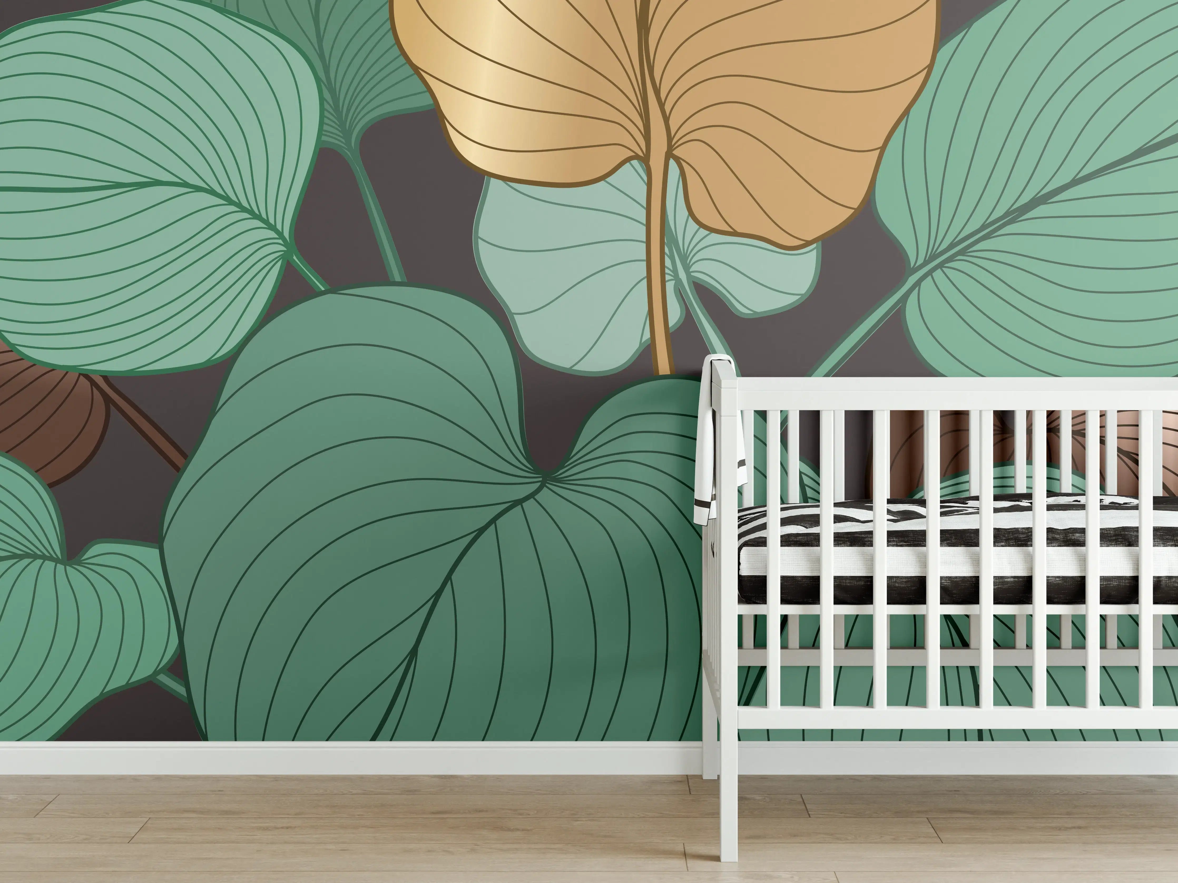 Babyzimmer Wandgestaltung - Grüne Blätter Illustration