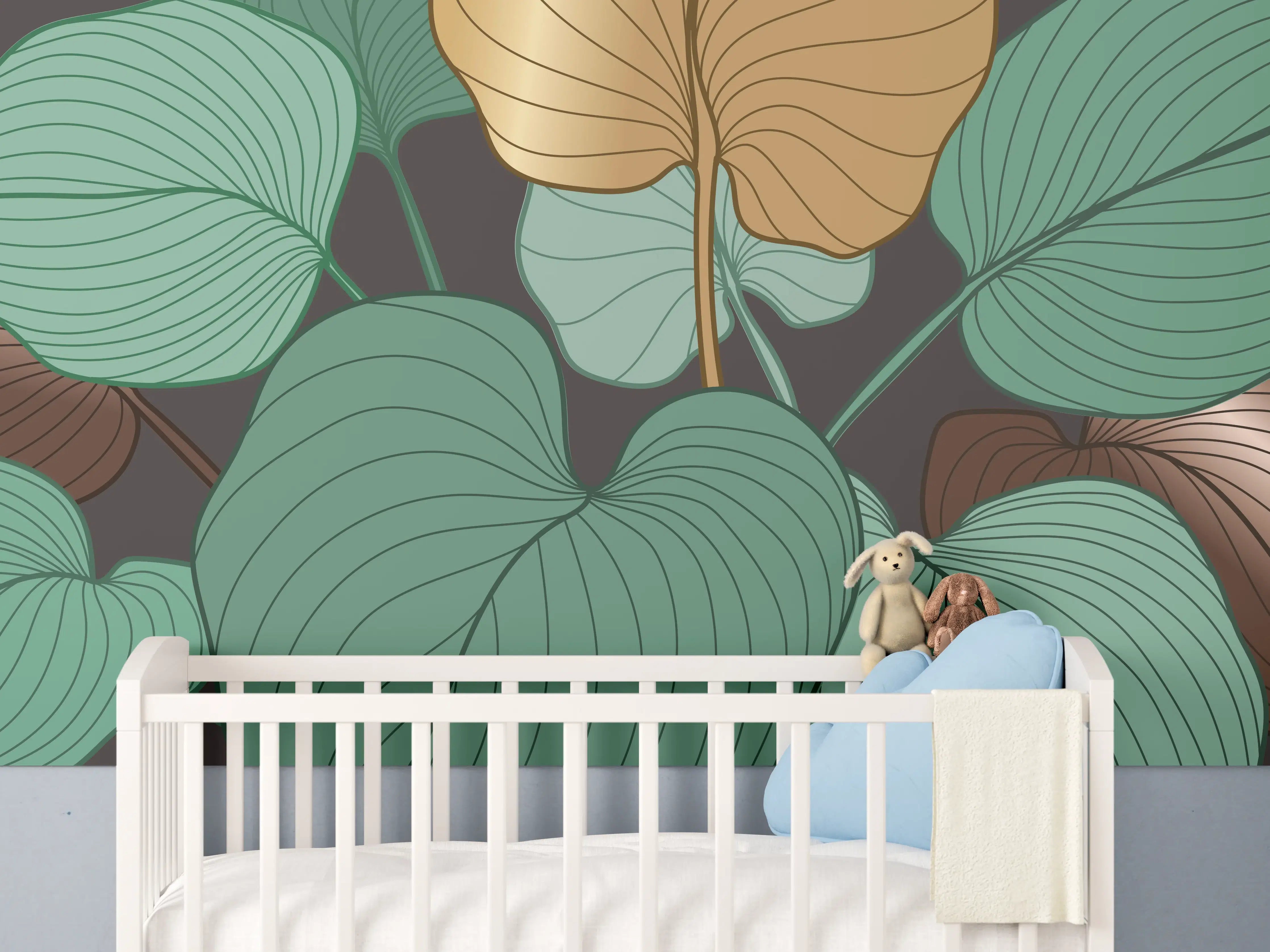 Babyzimmer Wandgestaltung - Grüne Blätter Illustration
