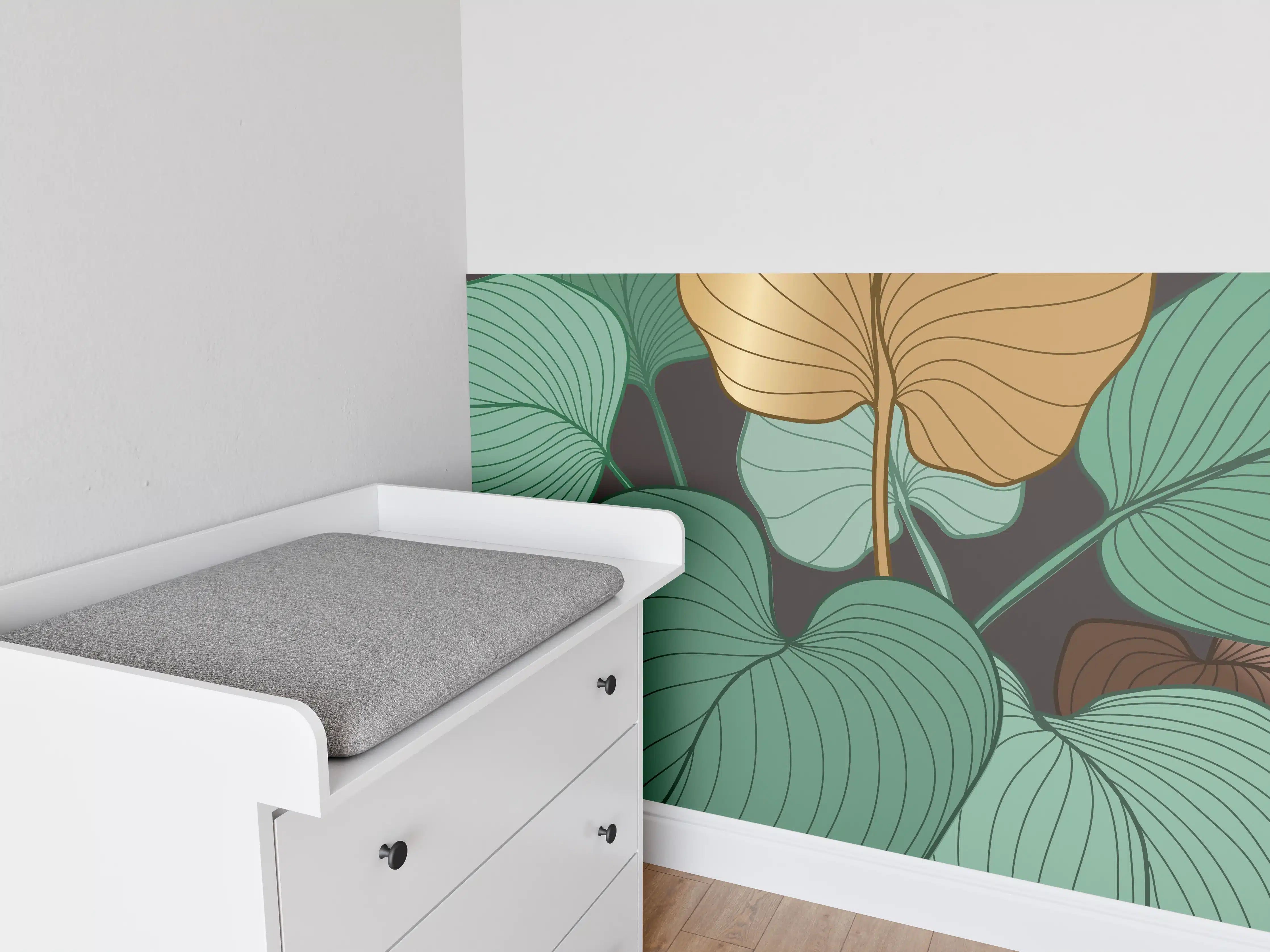 Babyzimmer Wandgestaltung - Grüne Blätter Illustration