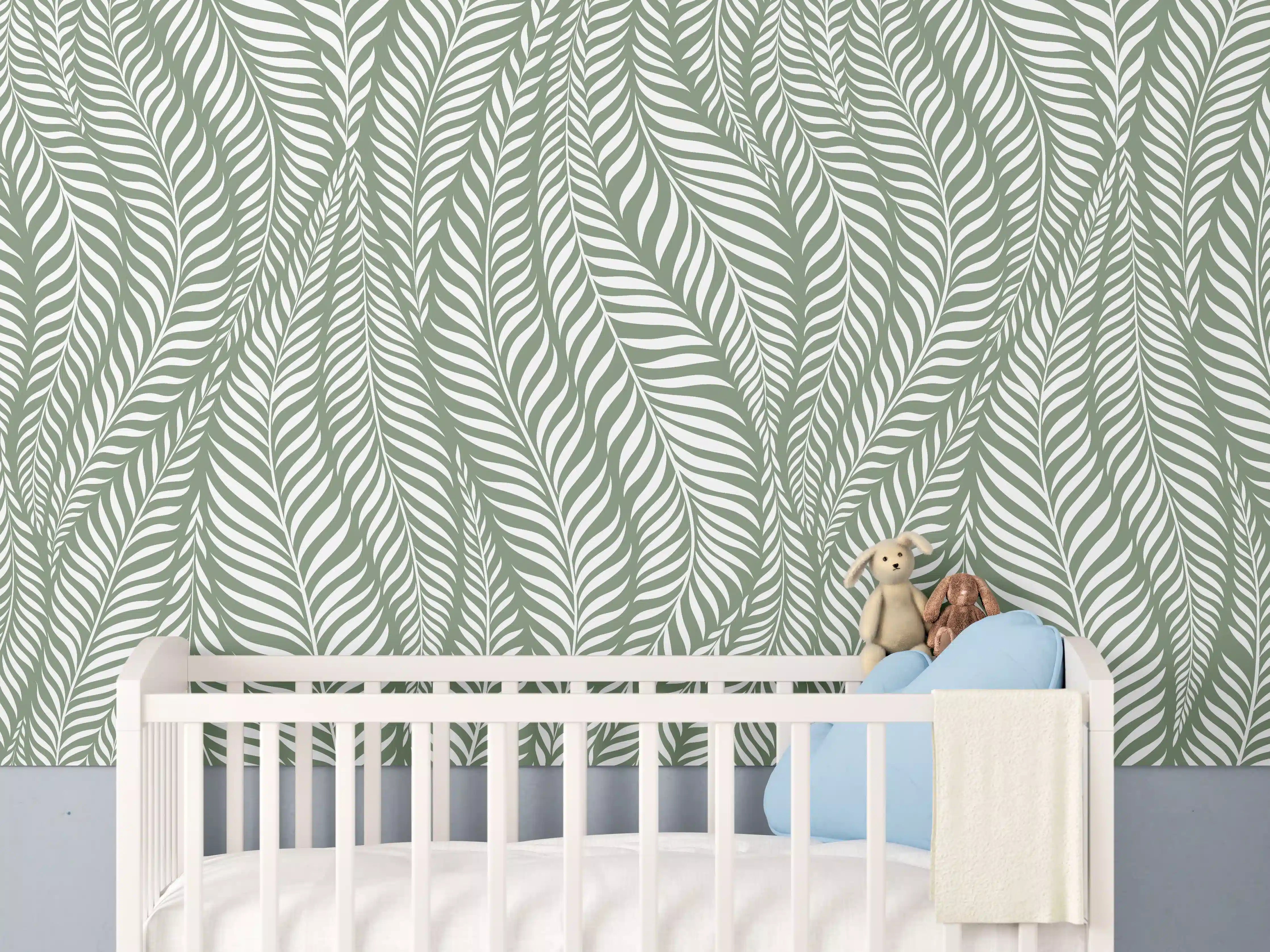 Babyzimmer Wandgestaltung - Grüne Blätter Wandtapete