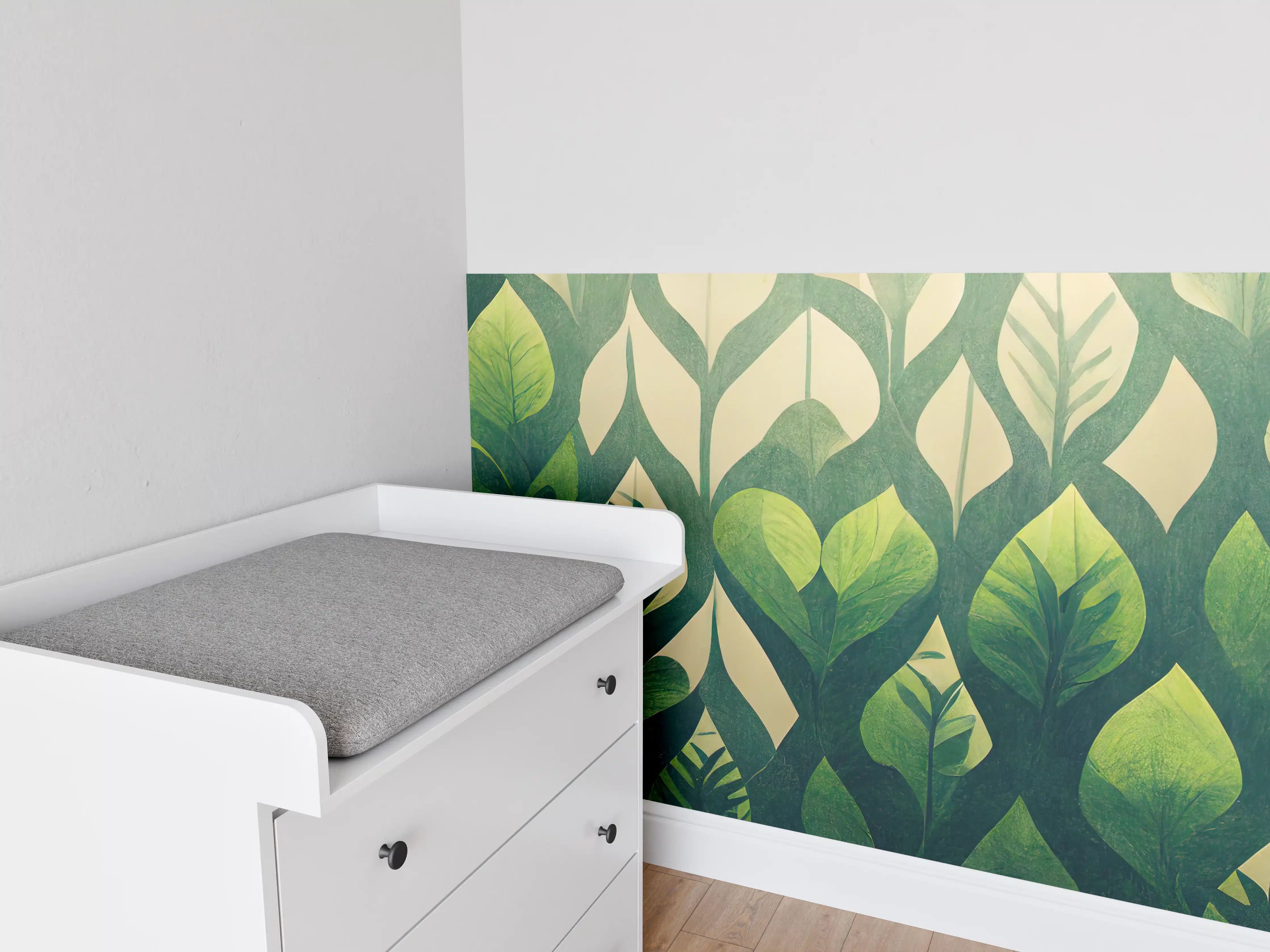 Babyzimmer Wandgestaltung - Grüne Blattmuster Wandgestaltung