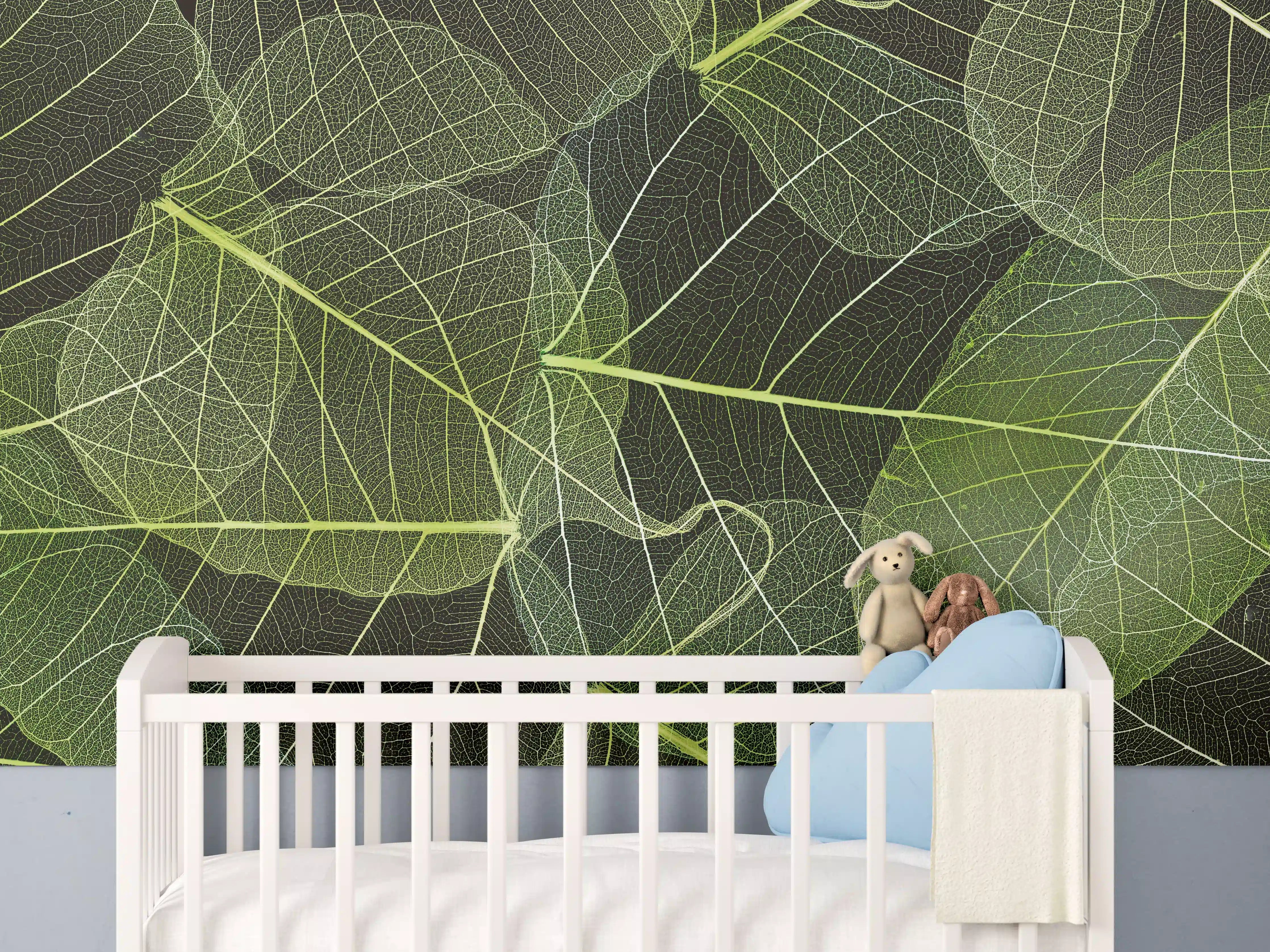 Babyzimmer Wandgestaltung - Grüne Blattstruktur Makrofoto