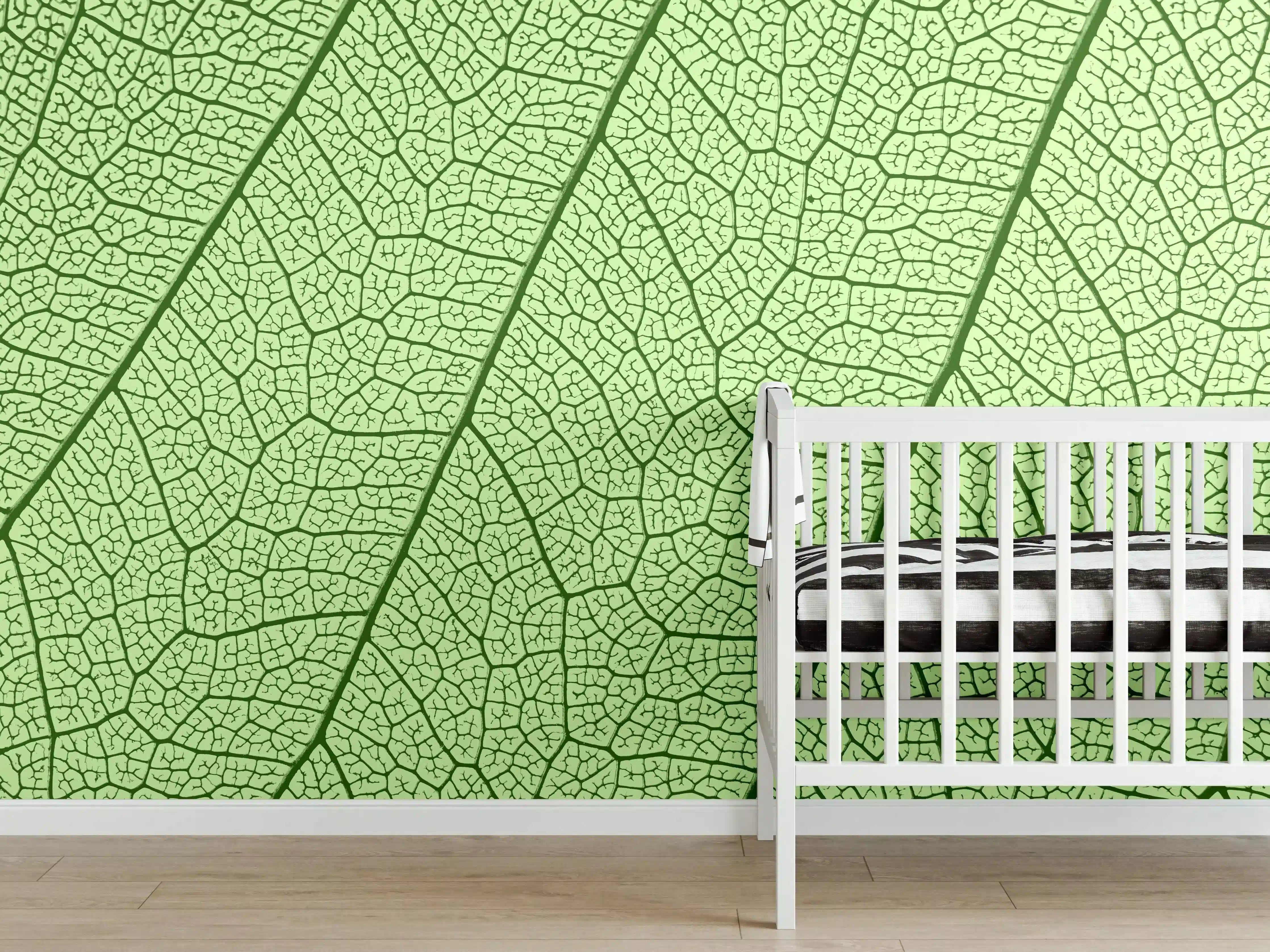Babyzimmer Wandgestaltung - Grüne Blattvenen Makroaufnahme