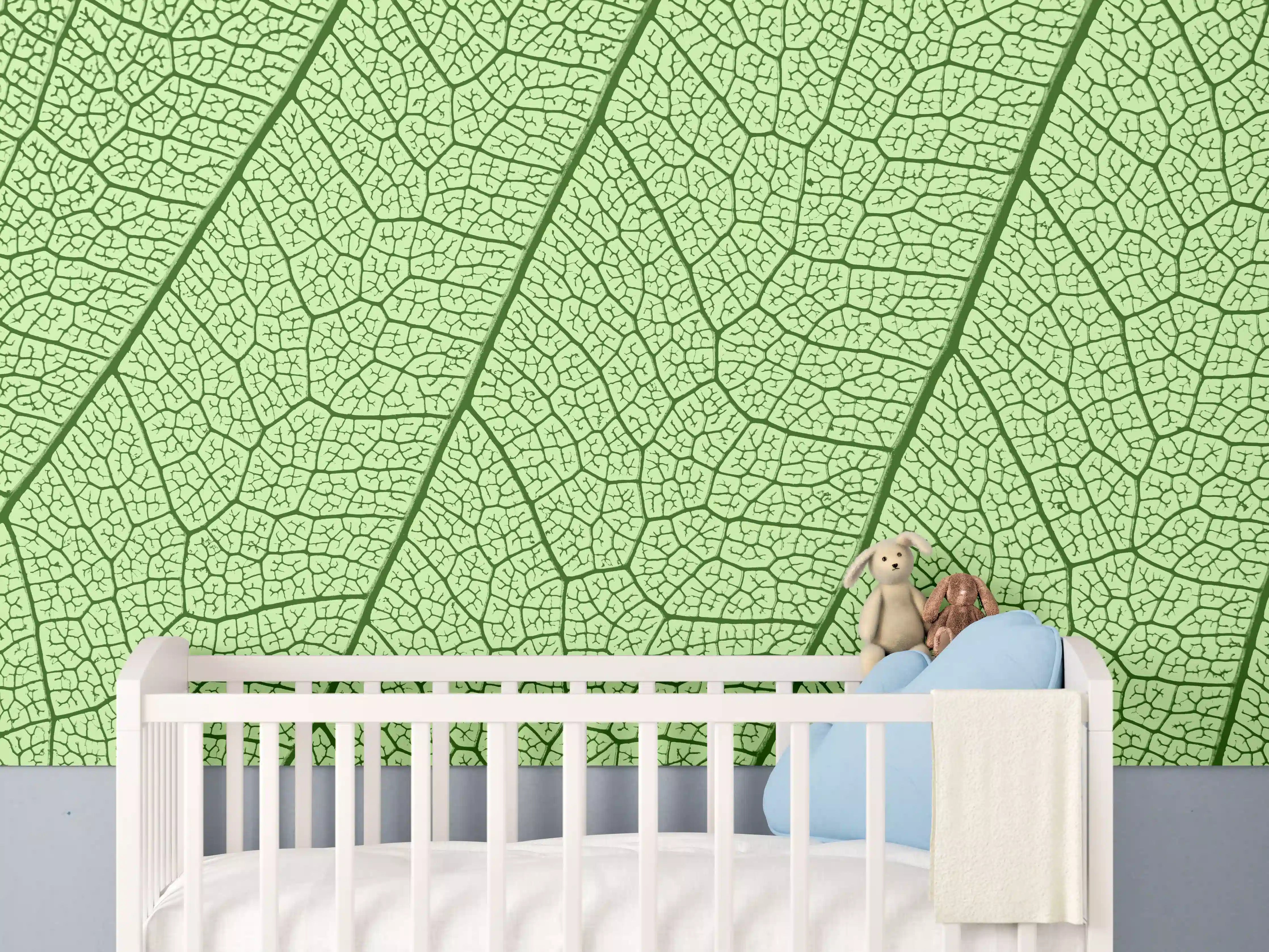 Babyzimmer Wandgestaltung - Grüne Blattvenen Makroaufnahme