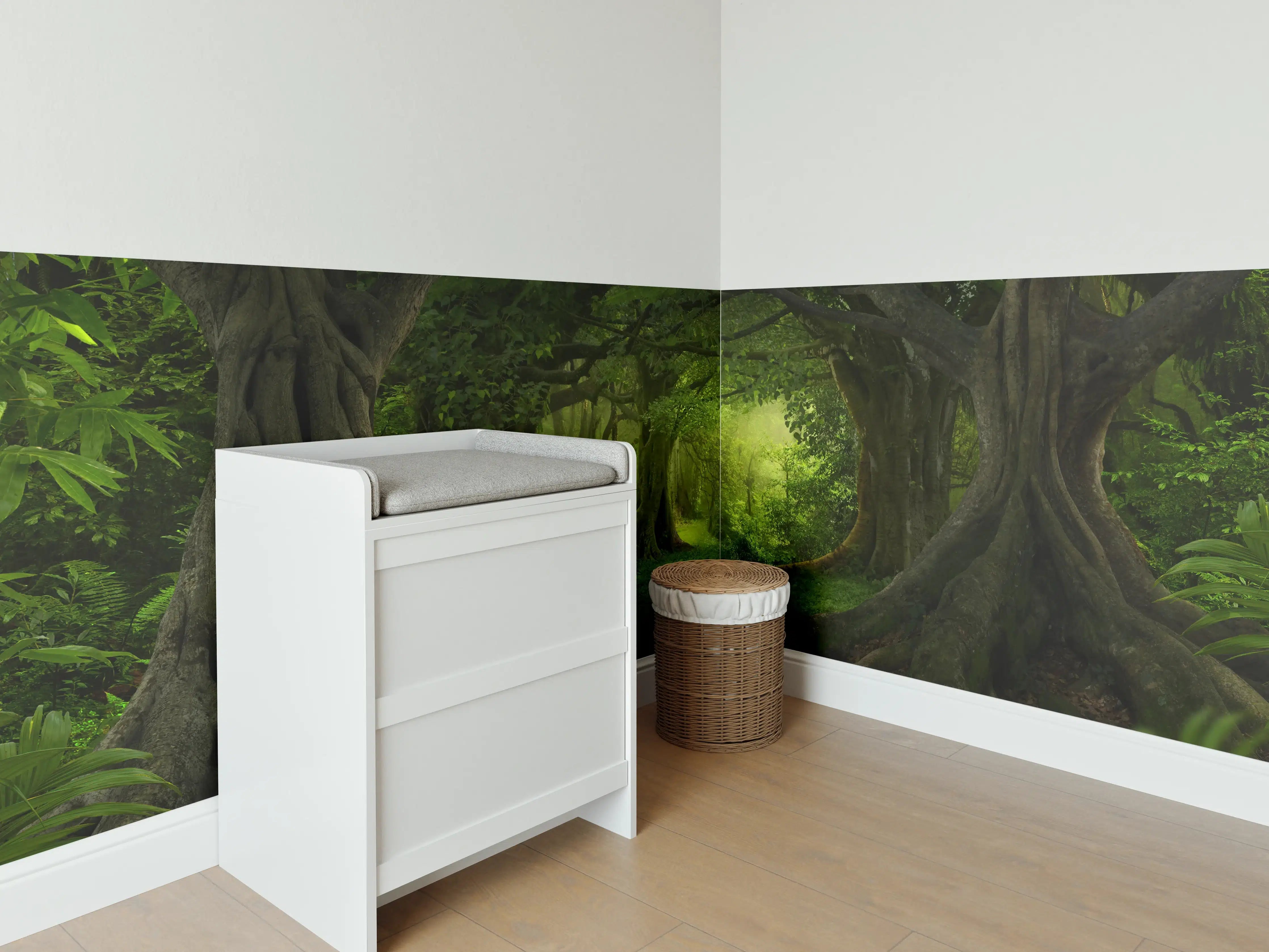 Babyzimmer Wandgestaltung - Grüne Dschungel Lichtung Panorama