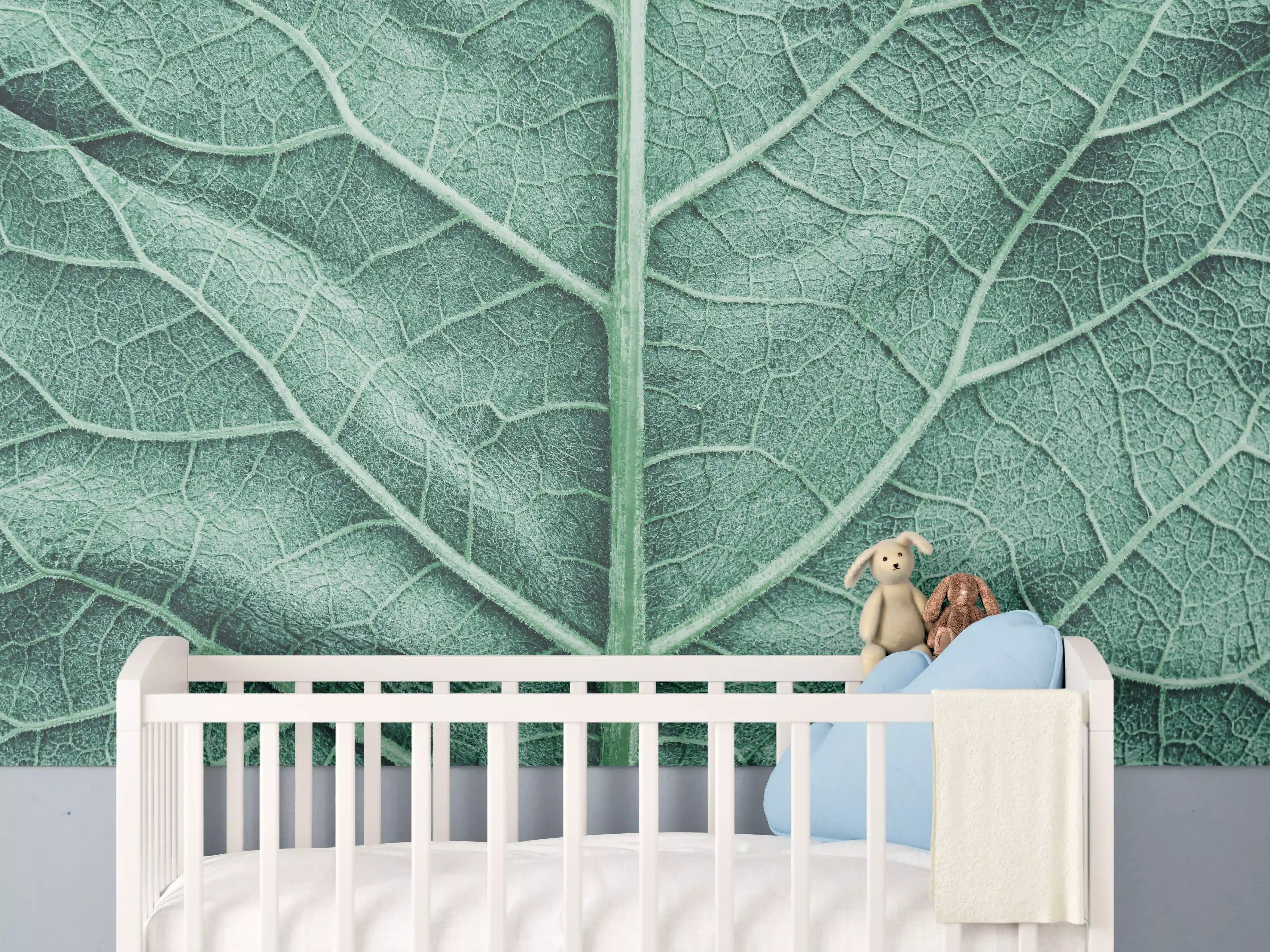 Babyzimmer Wandgestaltung - Grüne Klettenblatt-Textur