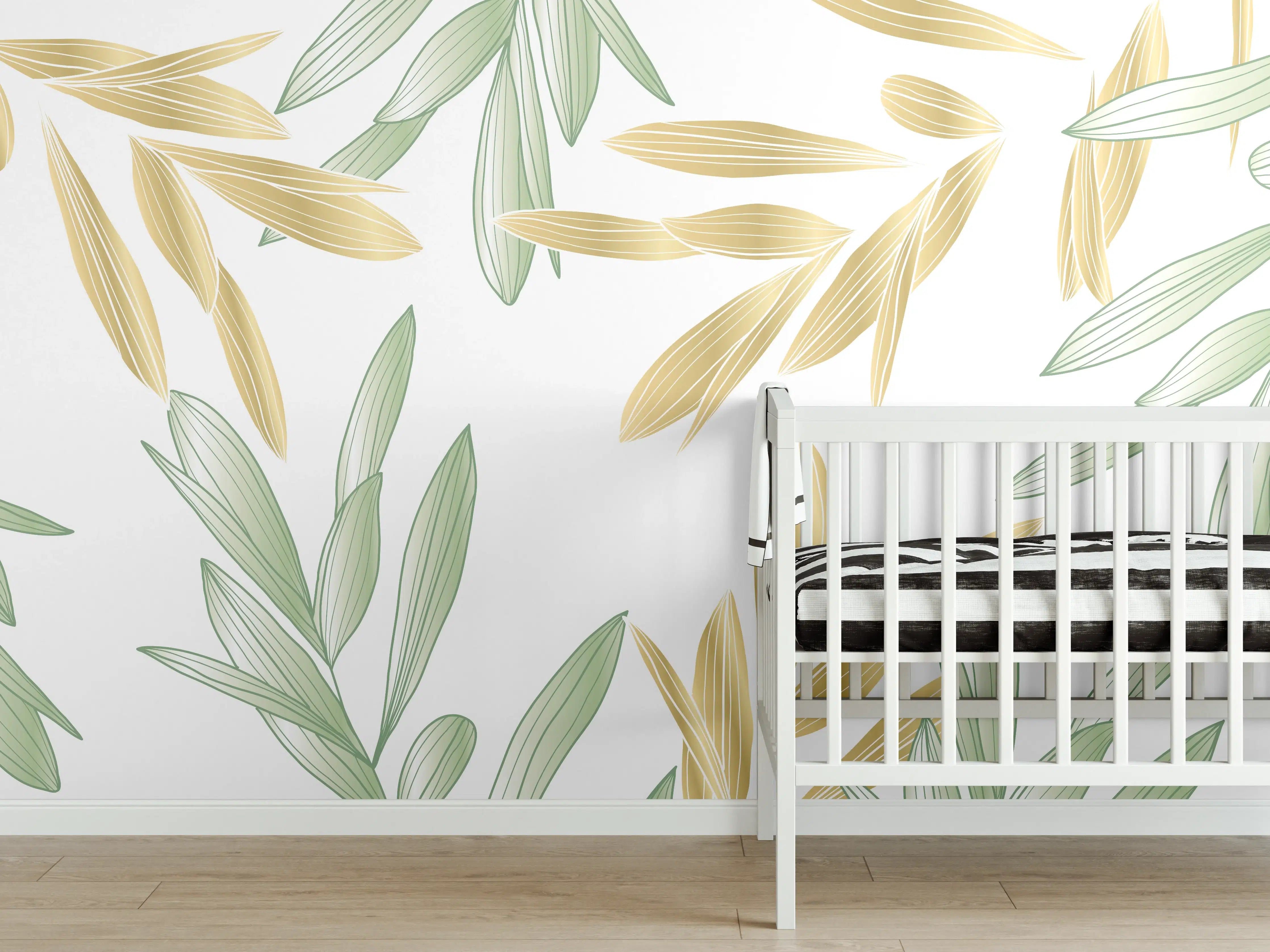 Babyzimmer Wandgestaltung - Grüne Olivenzweige Muster