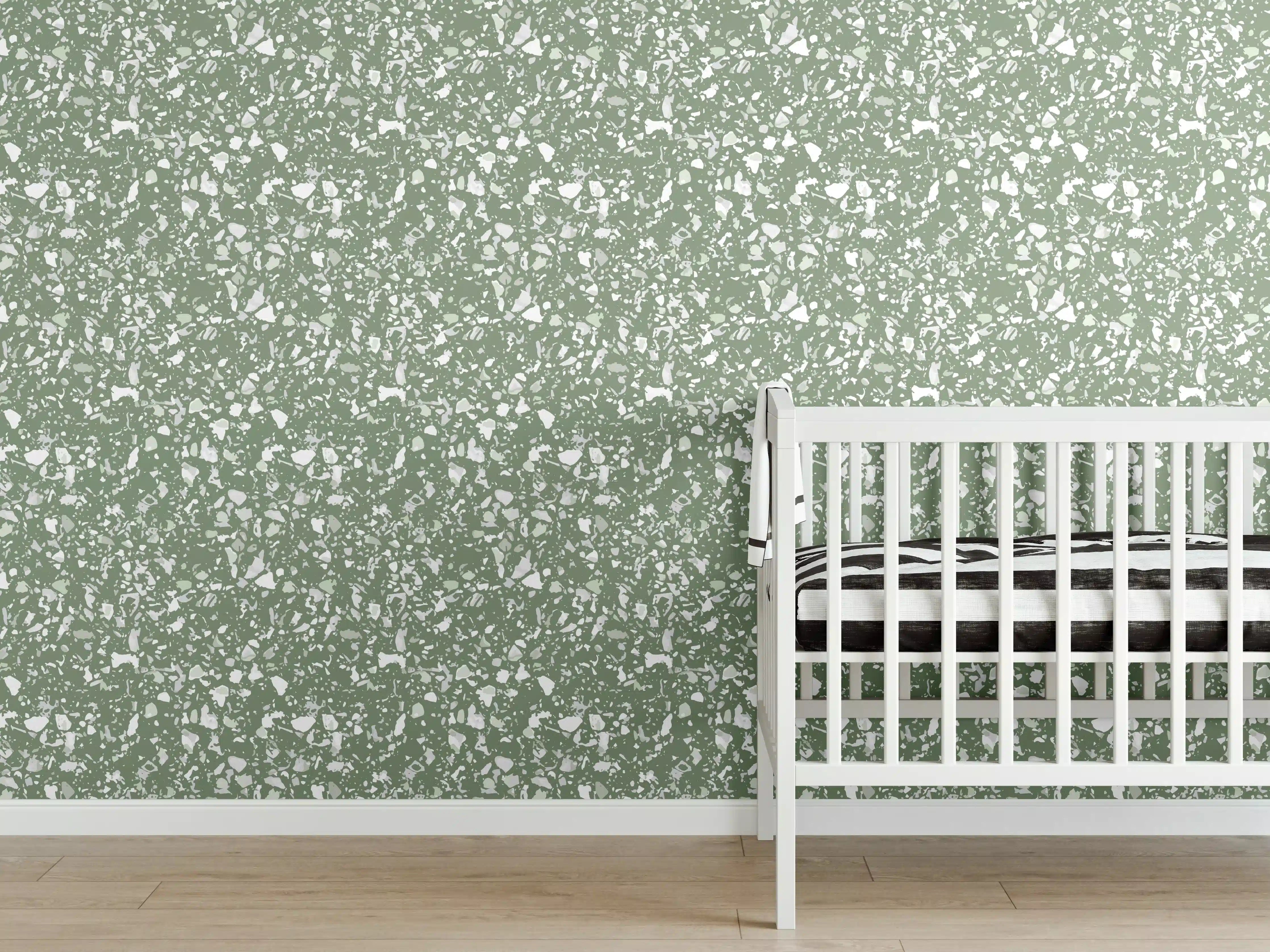 Babyzimmer Wandgestaltung - Grüne Terrazzo-Olive-Textur