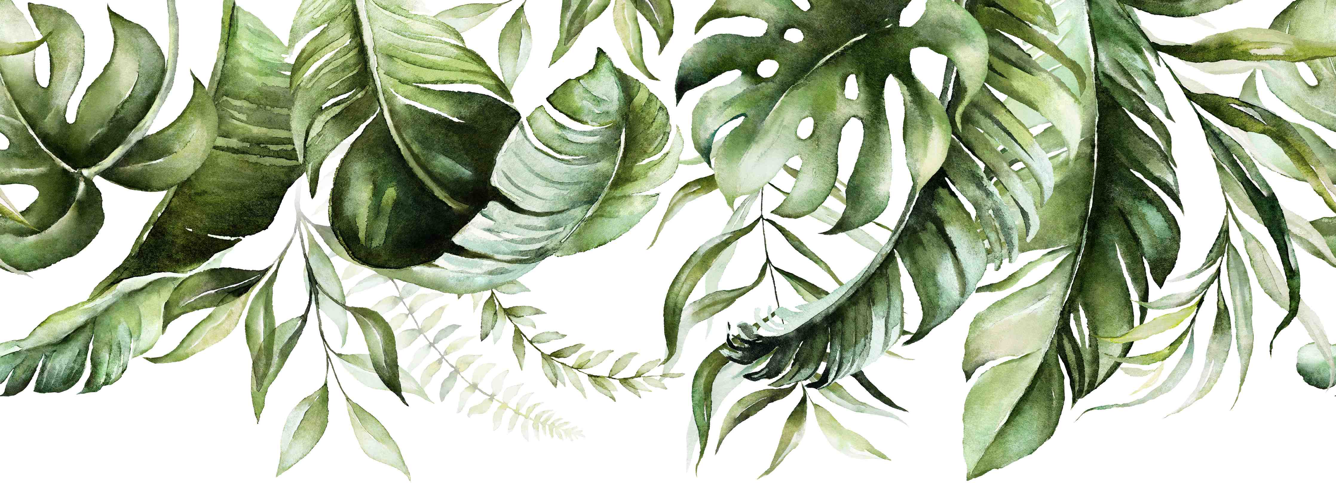 Babyzimmer Wandgestaltung-Grüne Tropenblätter Aquarell
