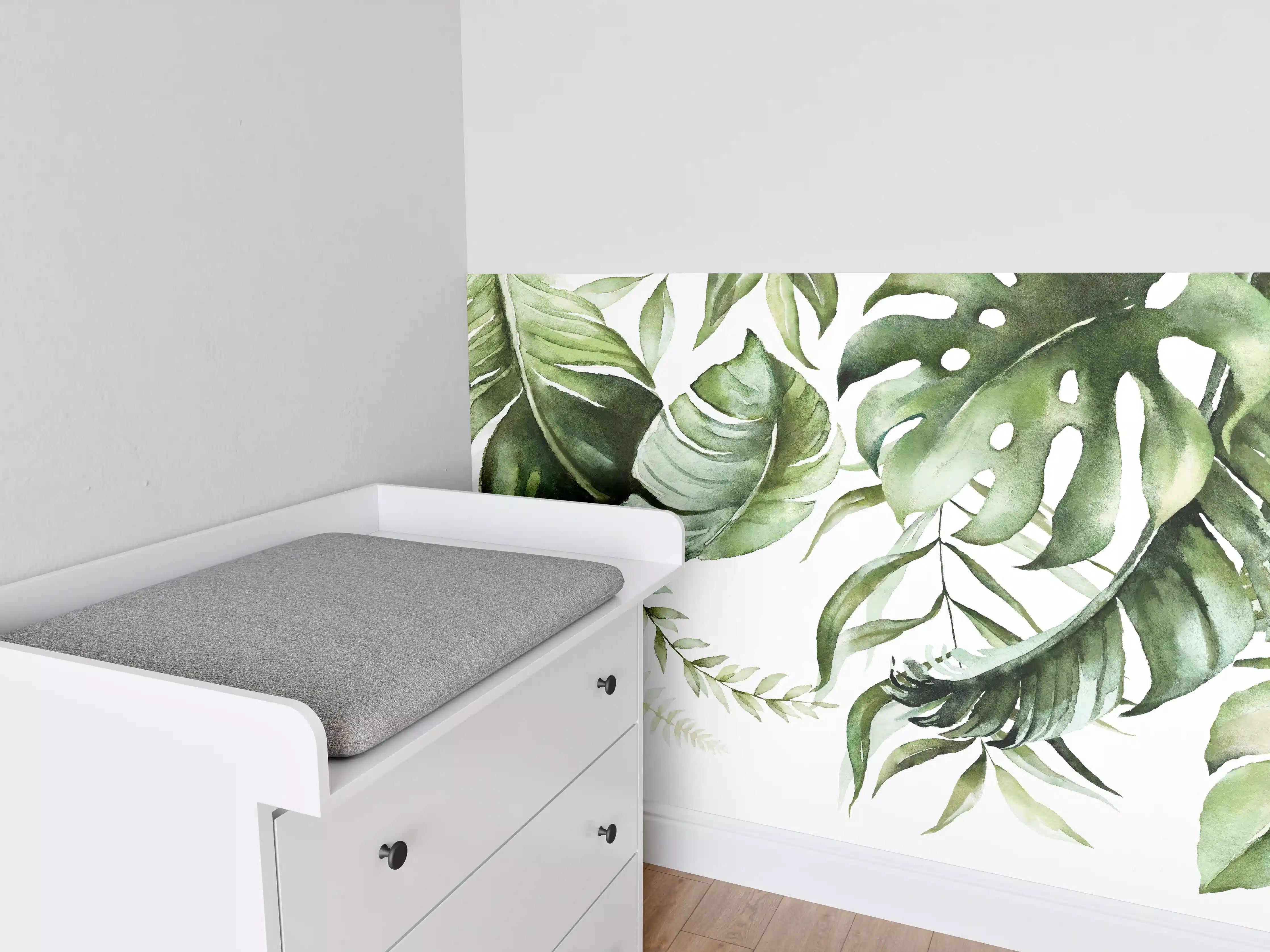 Babyzimmer Wandgestaltung - Grüne Tropenblätter Aquarell