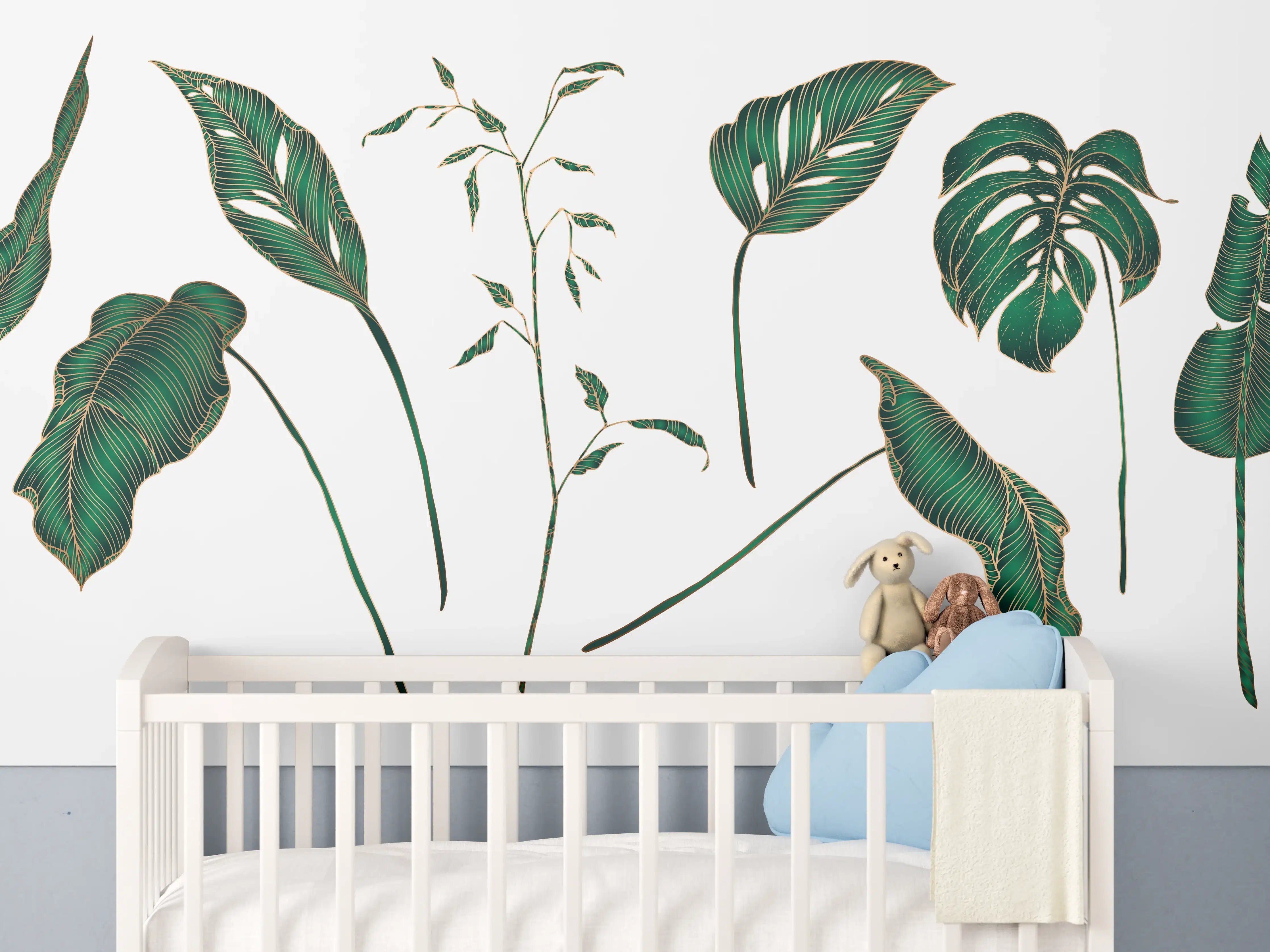 Babyzimmer Wandgestaltung - Grüne Tropenblatt-Motive