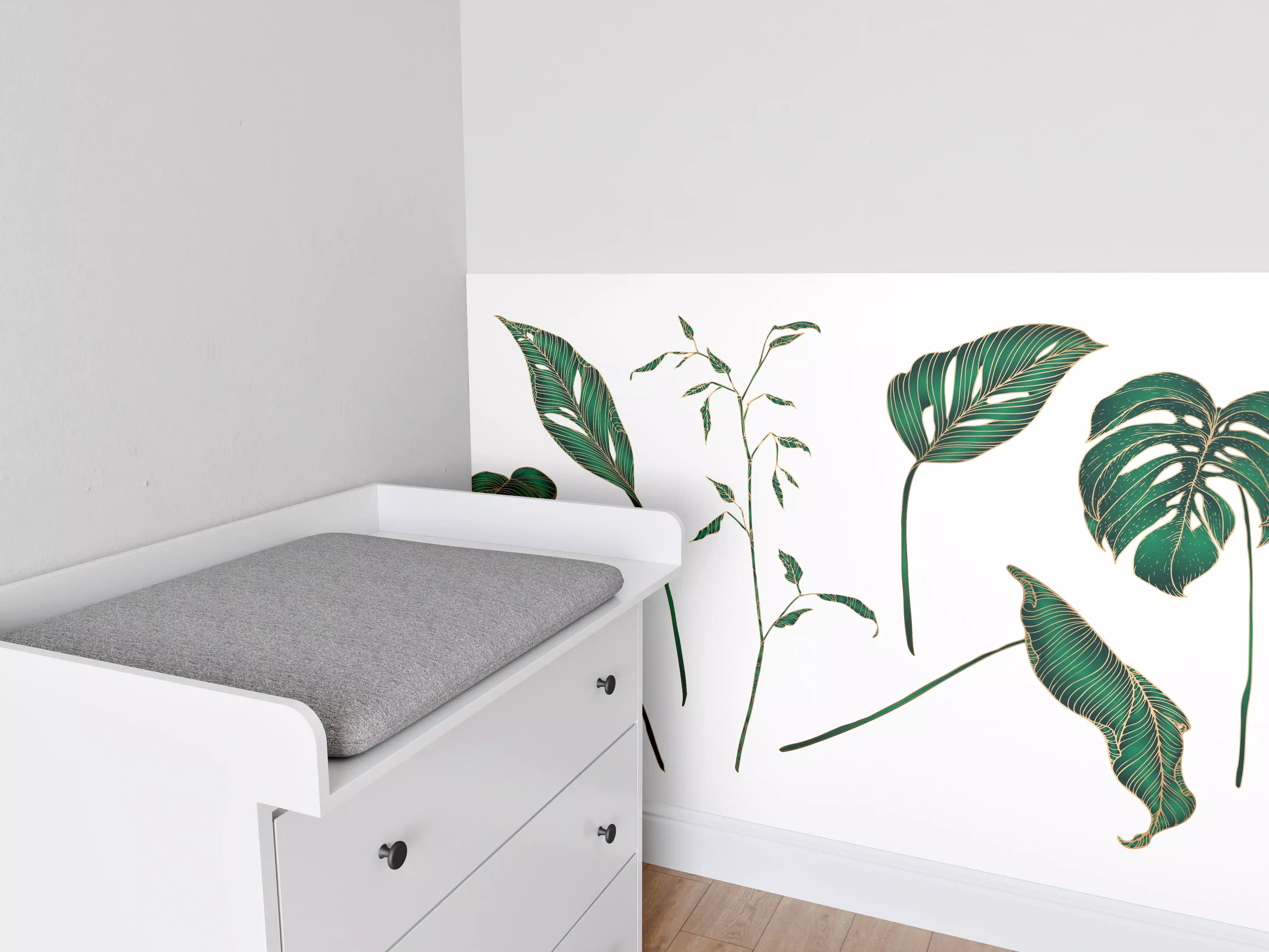 Babyzimmer Wandgestaltung - Grüne Tropenblatt-Motive
