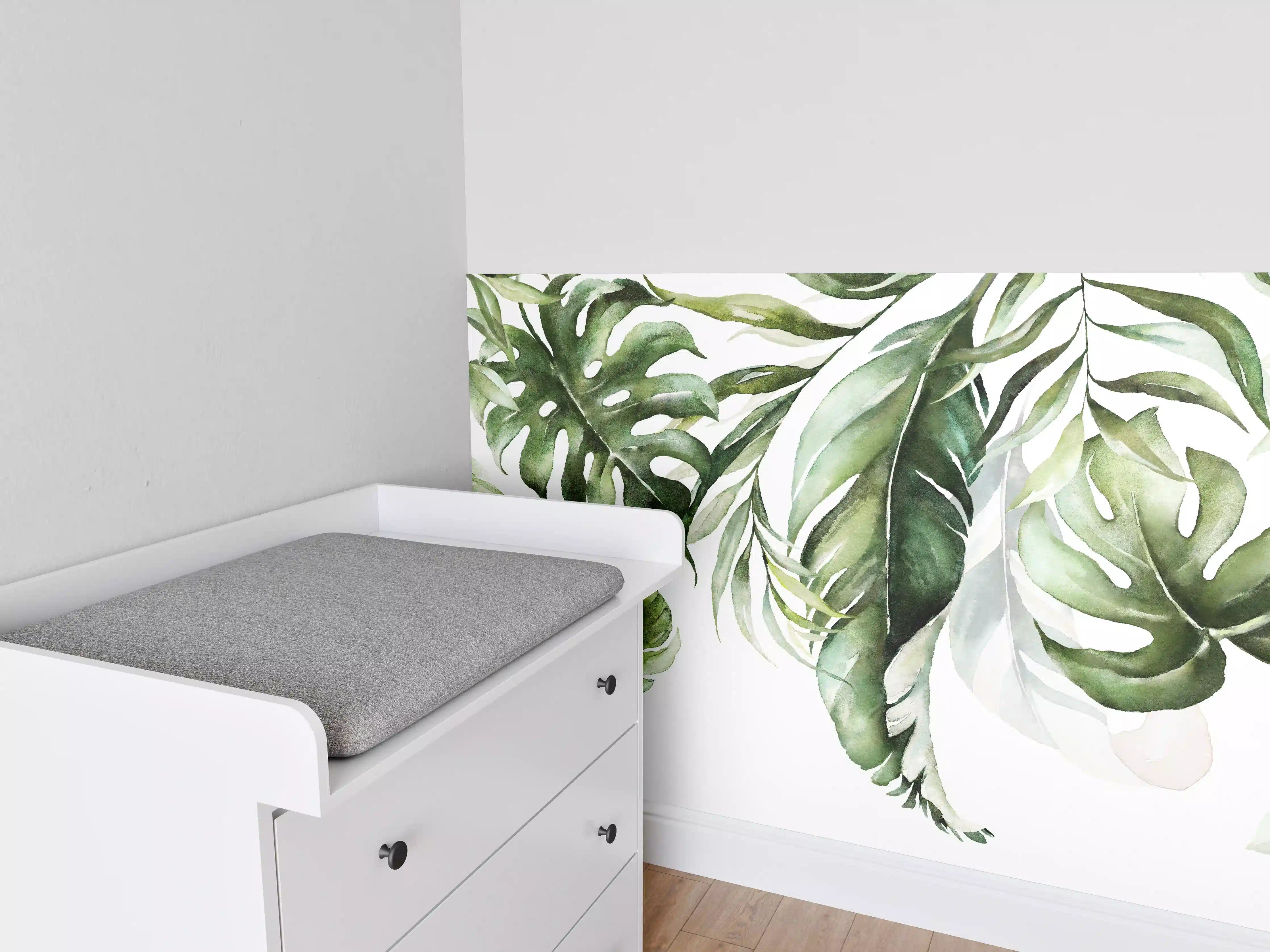 Babyzimmer Wandgestaltung - Grüne tropische Blätter Aquarell