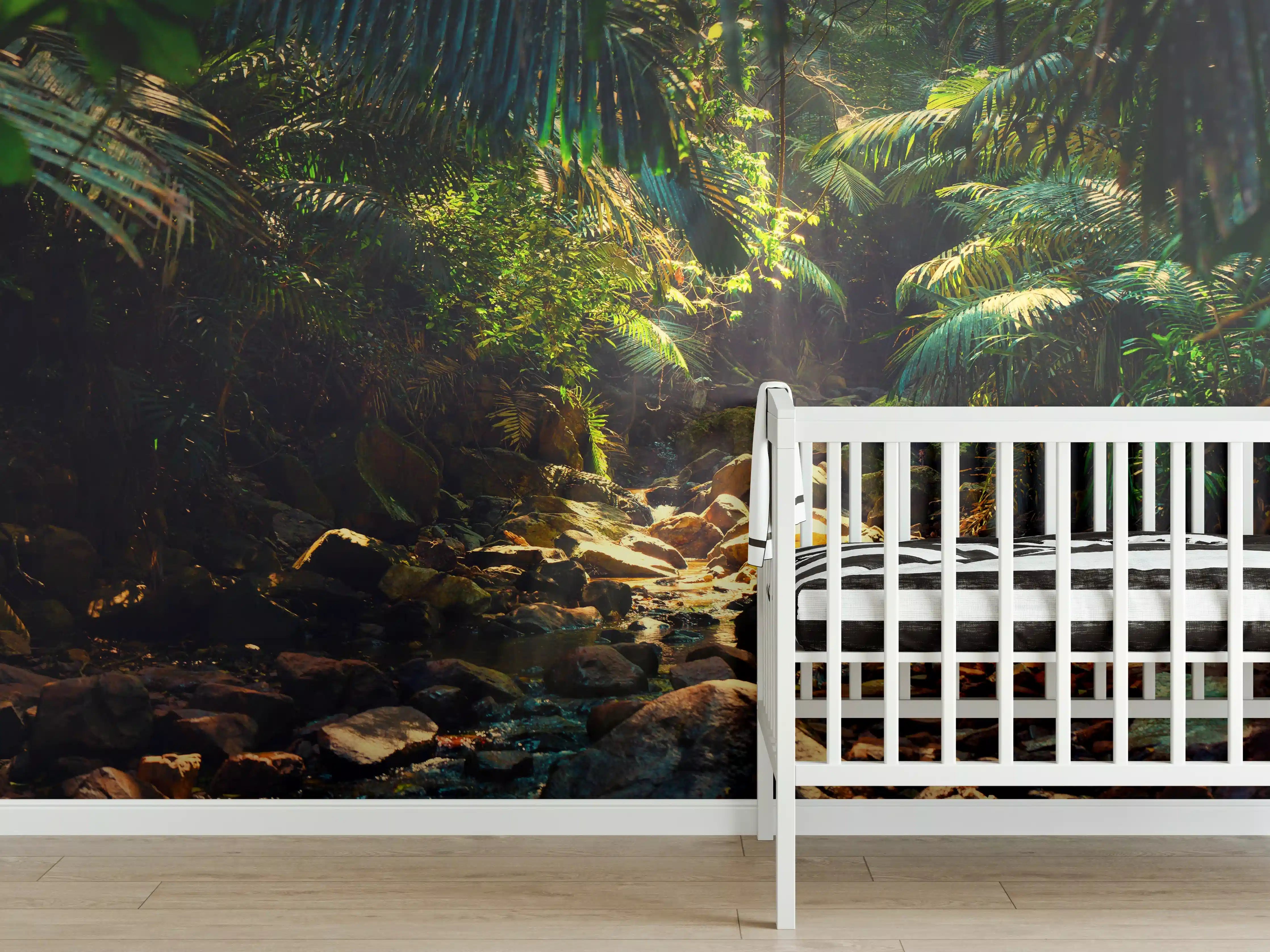 Babyzimmer Wandgestaltung - Grüner Dschungel mit Wasserlauf