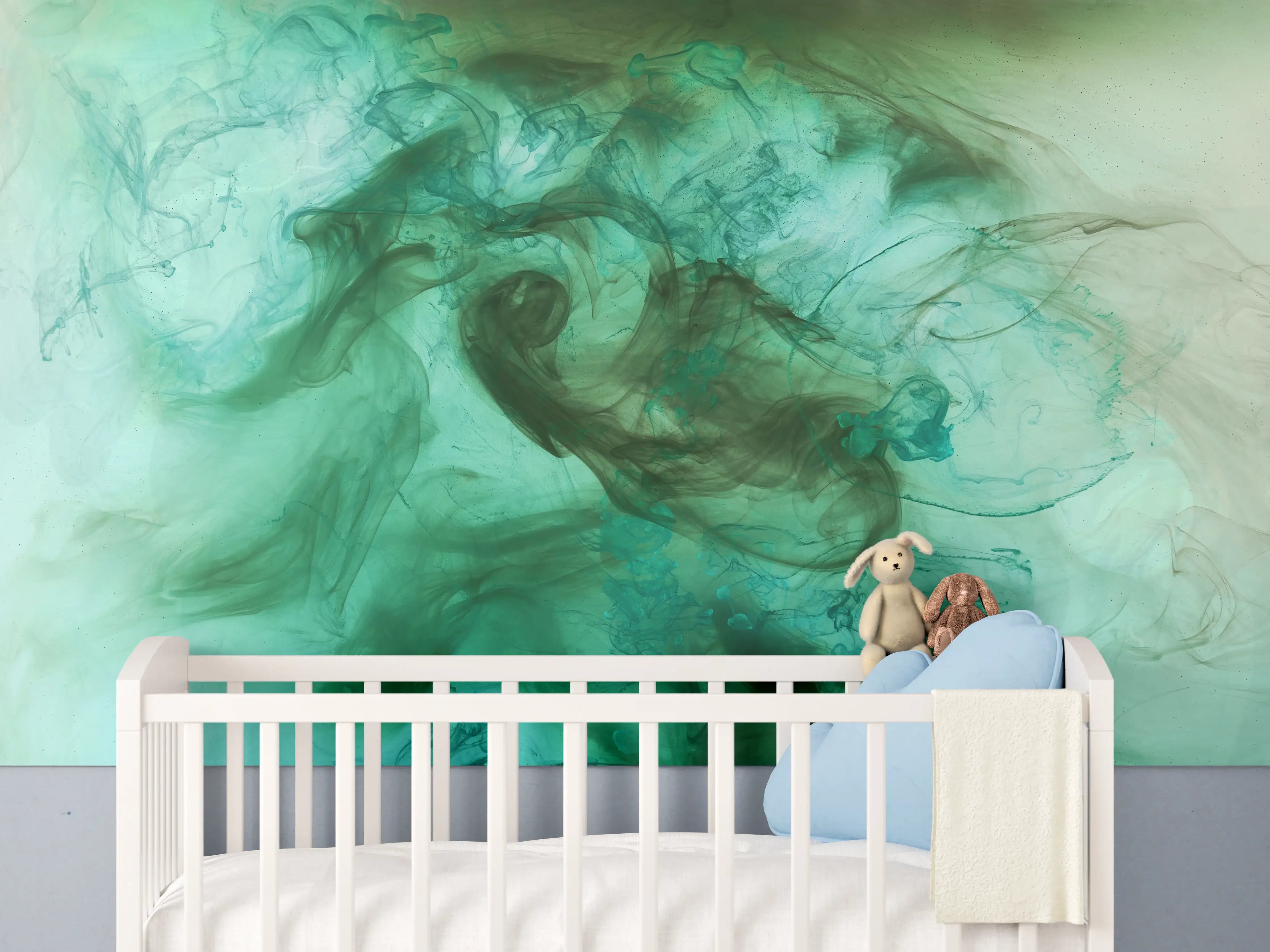 Babyzimmer Wandgestaltung - Grüner und Blaugrüner Farbmischungseffekt
