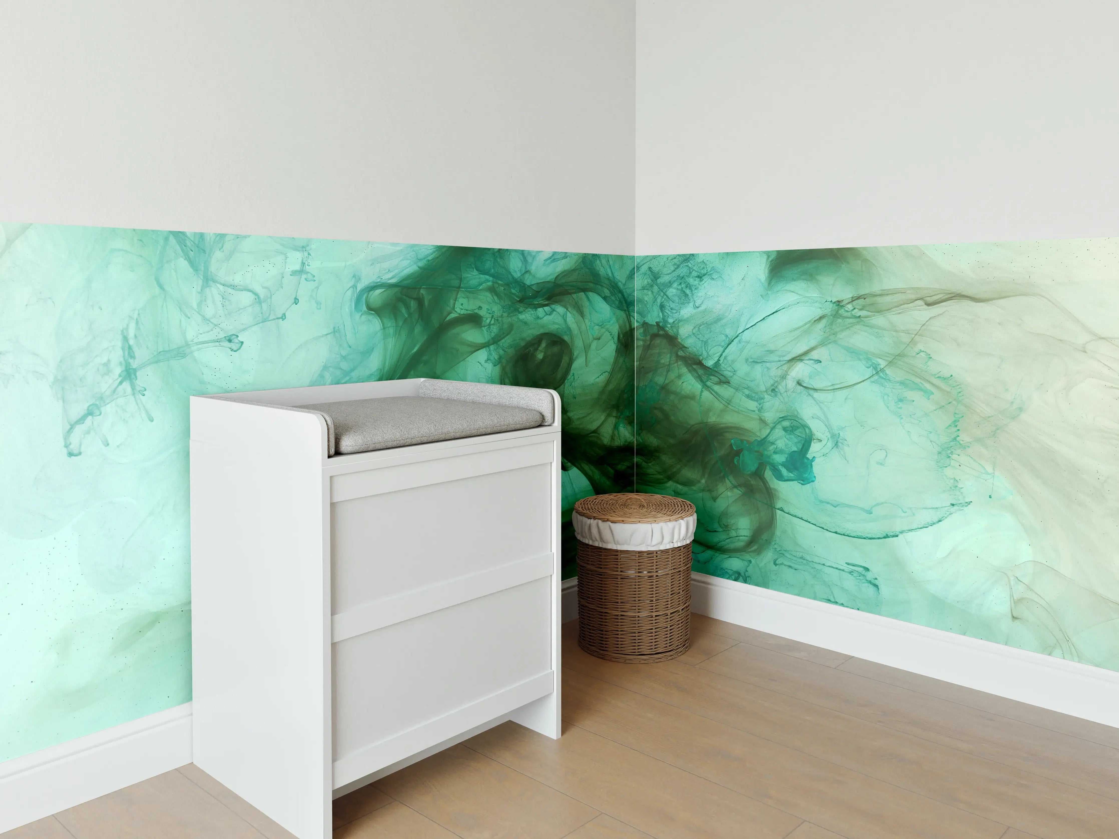 Babyzimmer Wandgestaltung - Grüner und Blaugrüner Farbmischungseffekt