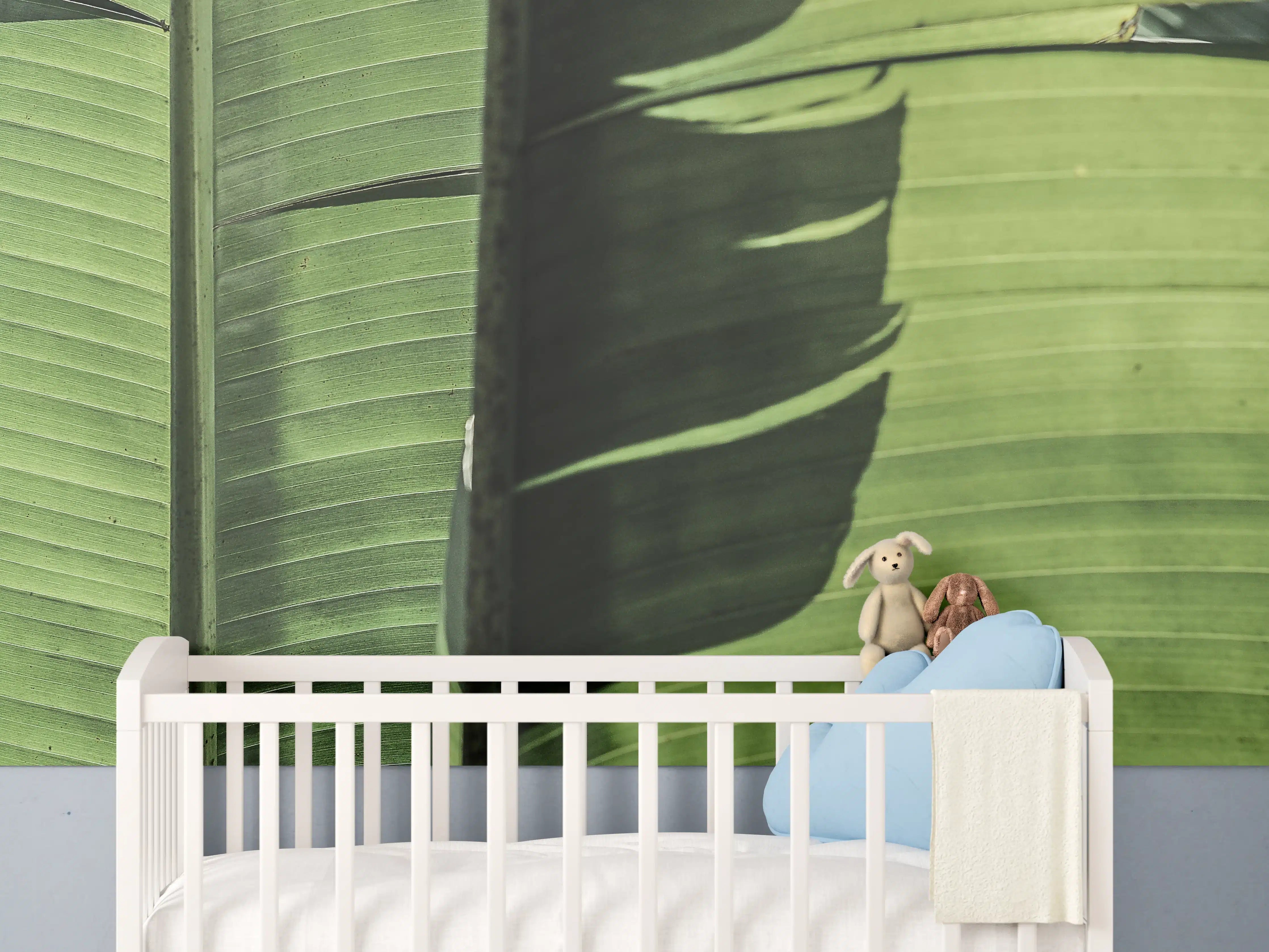 Babyzimmer Wandgestaltung - Grünes Bananenblatt-Muster