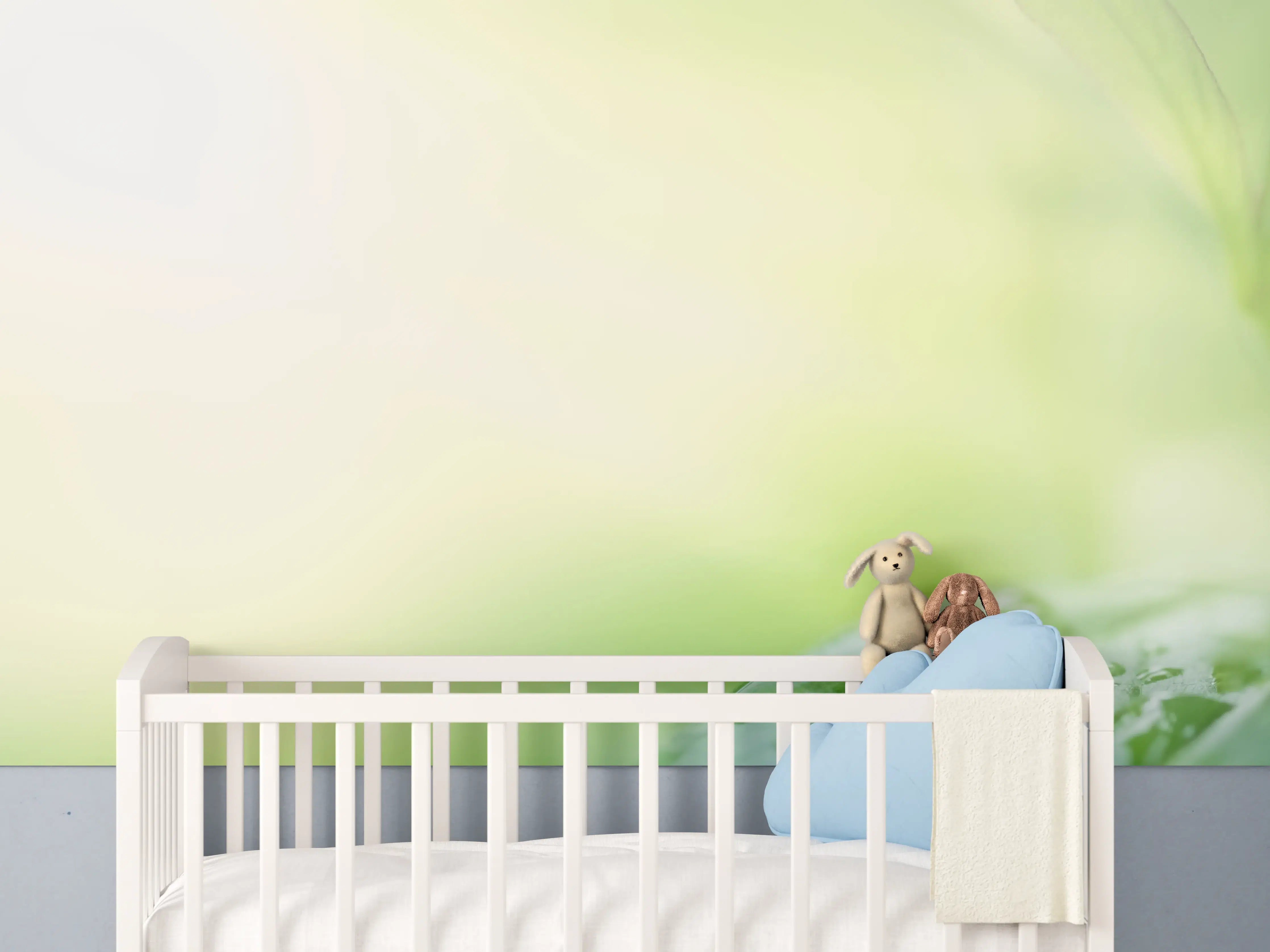 Babyzimmer Wandgestaltung - Grünes Blatt Regentropfen Sommer