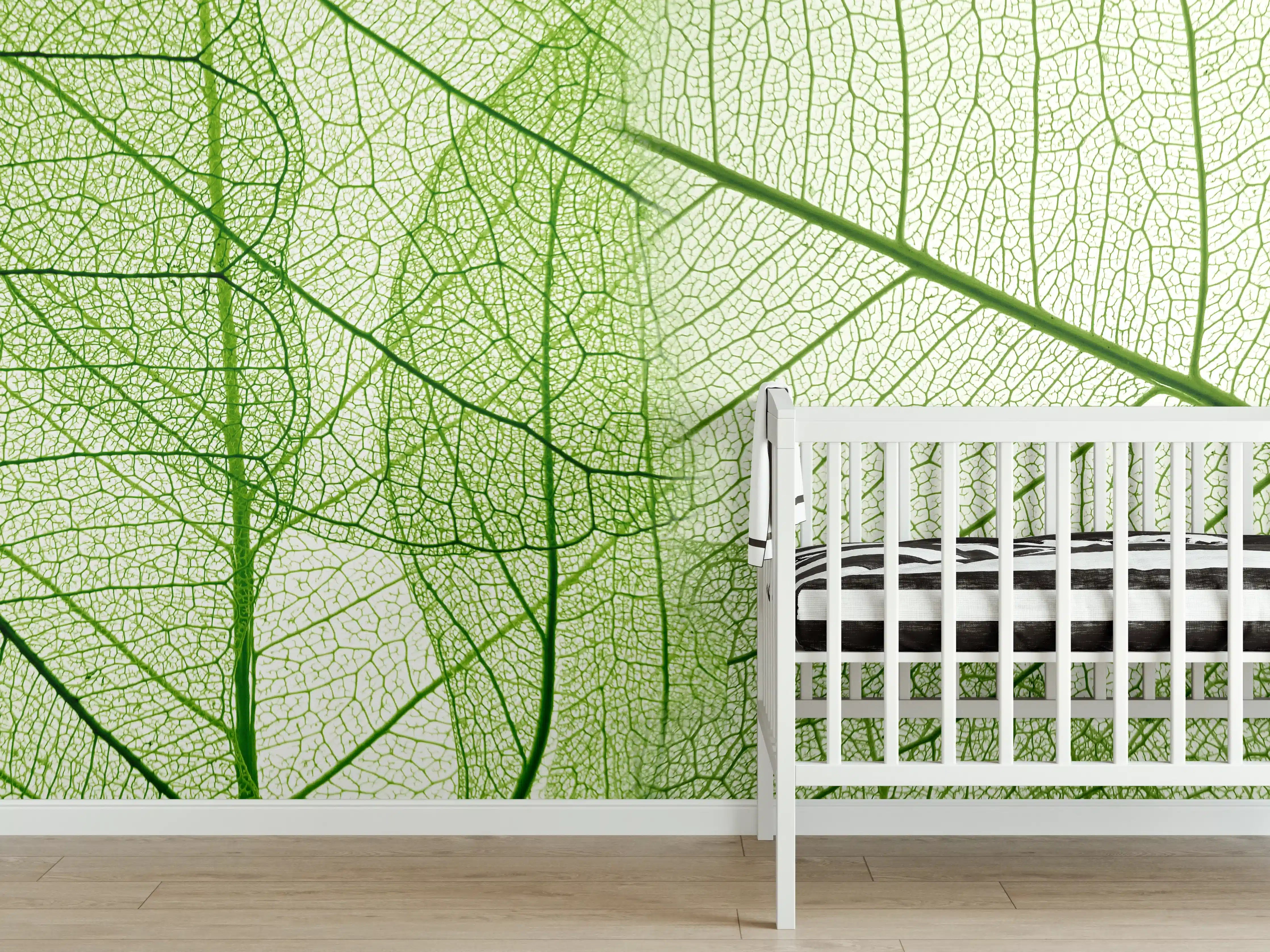 Babyzimmer Wandgestaltung - Grünes Blatteinblatt mit feiner Netzstruktur